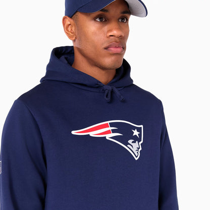 The Male model is wearing New England Patriots NFL Navy Pullover Hoodie 5