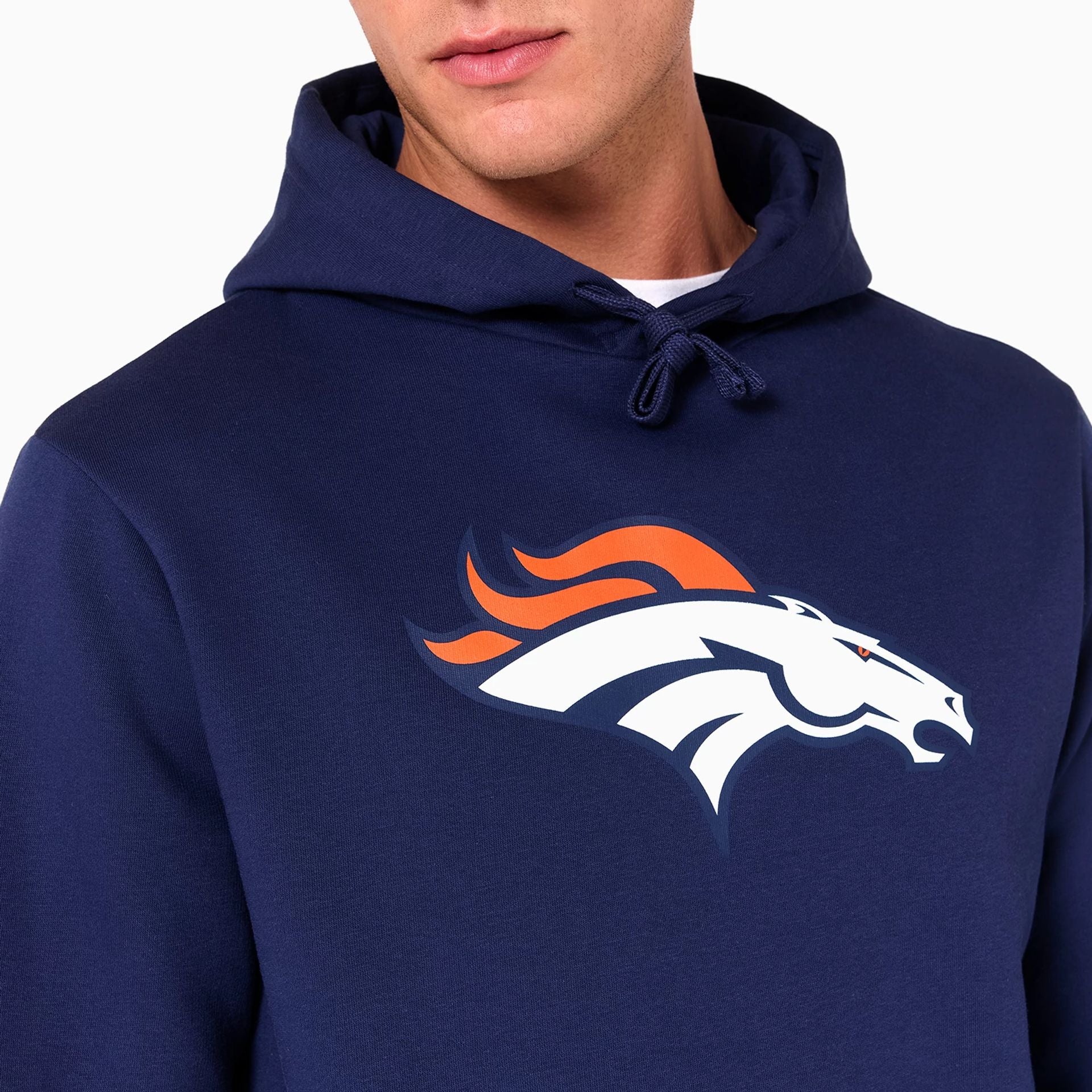 The Male model is wearing Denver Broncos NFL Navy Pullover Hoodie 3