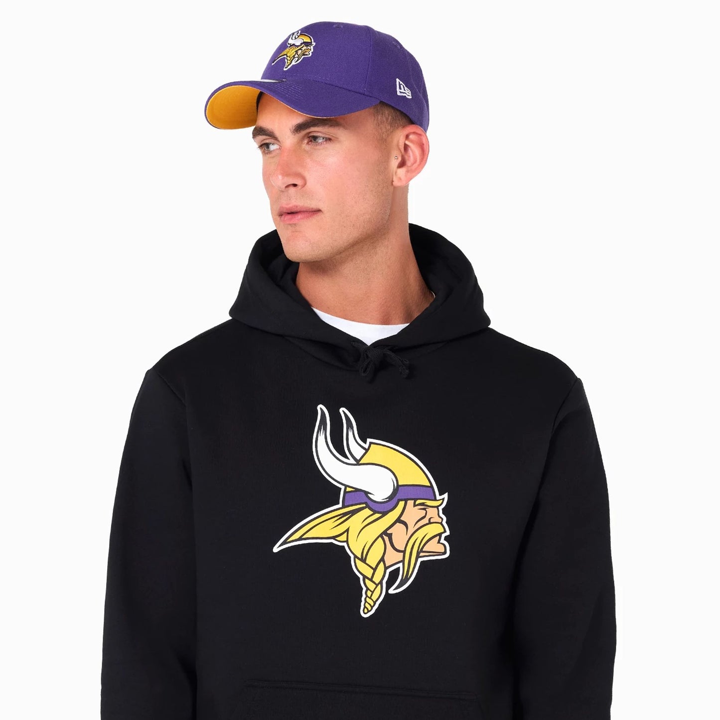 The Male model is wearing Minnesota Vikings NFL Black Pullover Hoodie 2