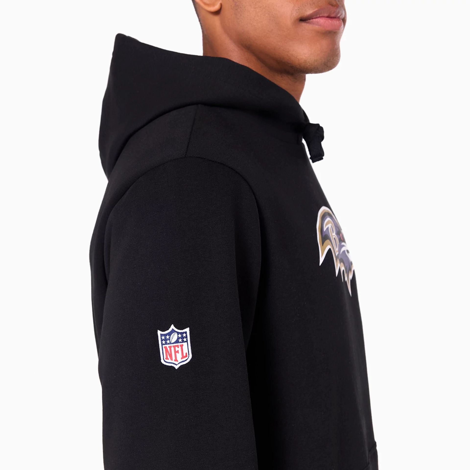 The Male model is wearing Baltimore Ravens NFL Black Pullover Hoodie 4