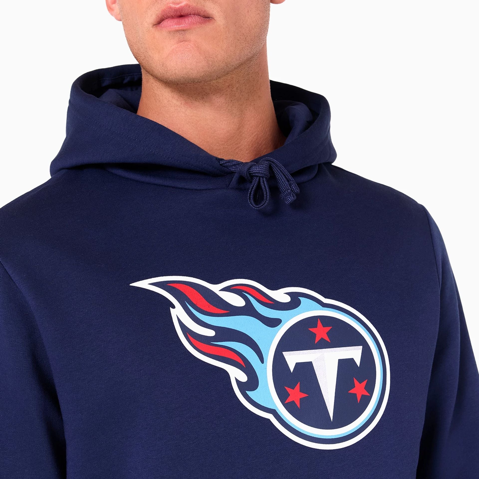 The Male model is wearing Tennessee Titans NFL Navy Pullover Hoodie 5