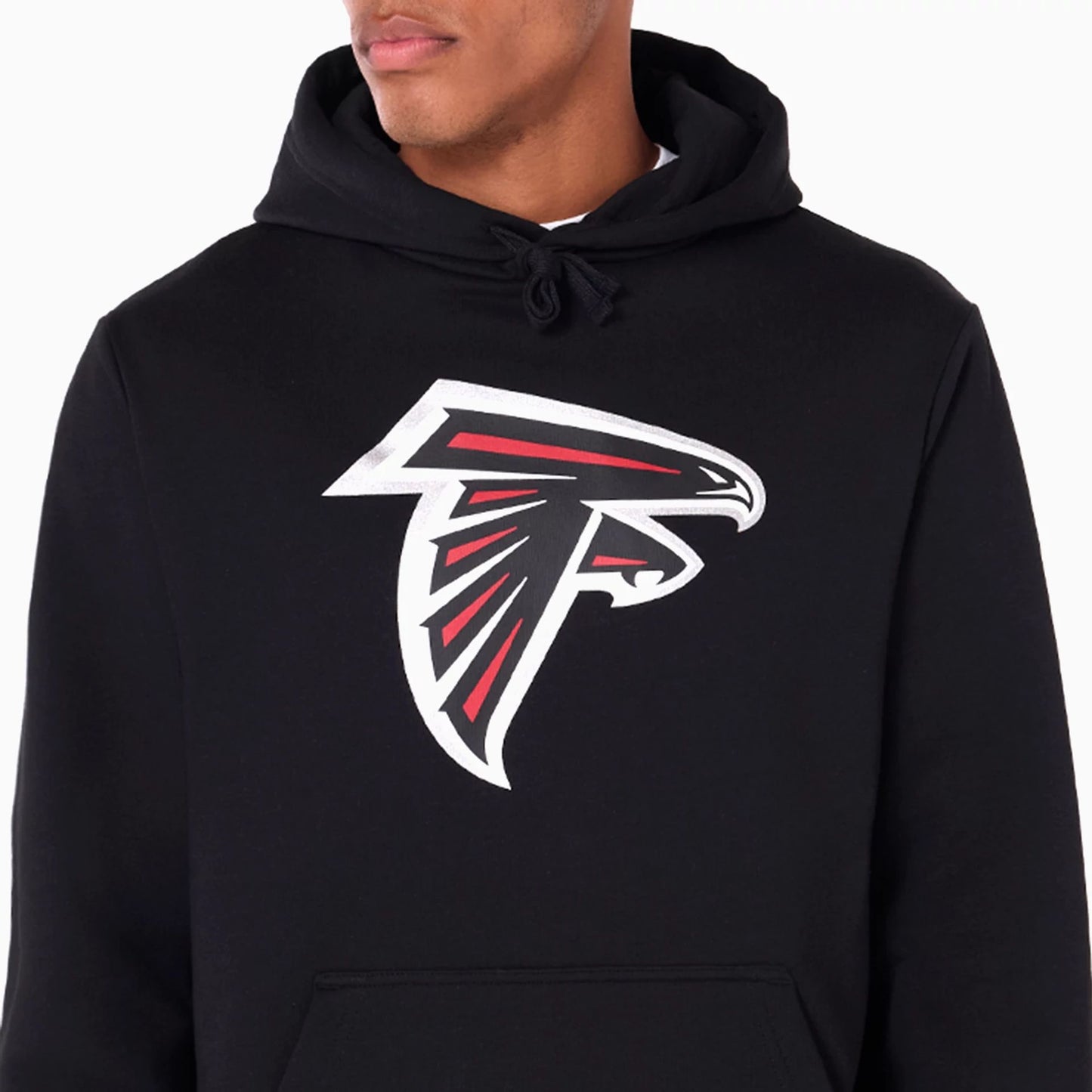 The Male model is wearing Atlanta Falcons NFL Black Pullover Hoodie 3