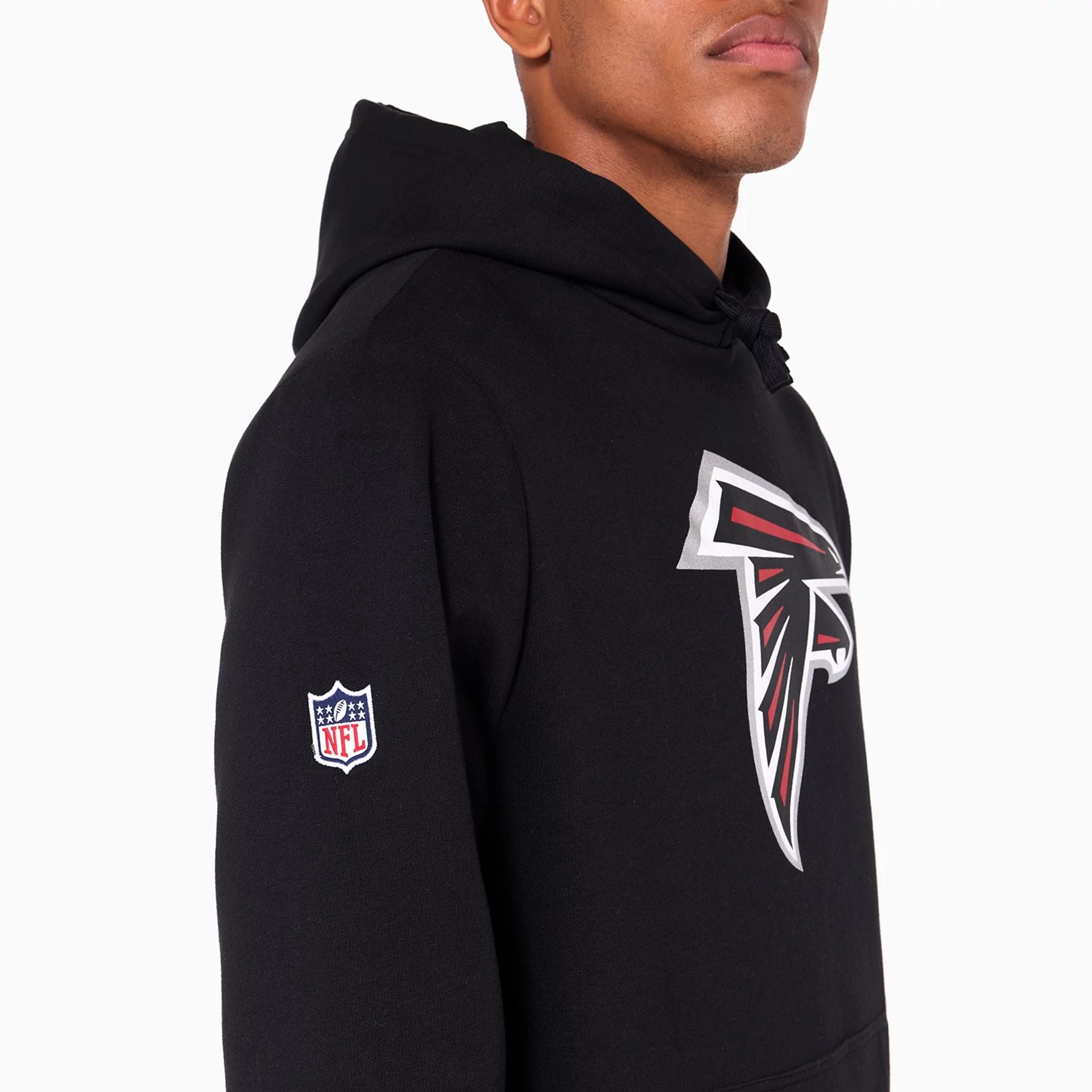 The Male model is wearing Atlanta Falcons NFL Black Pullover Hoodie 5