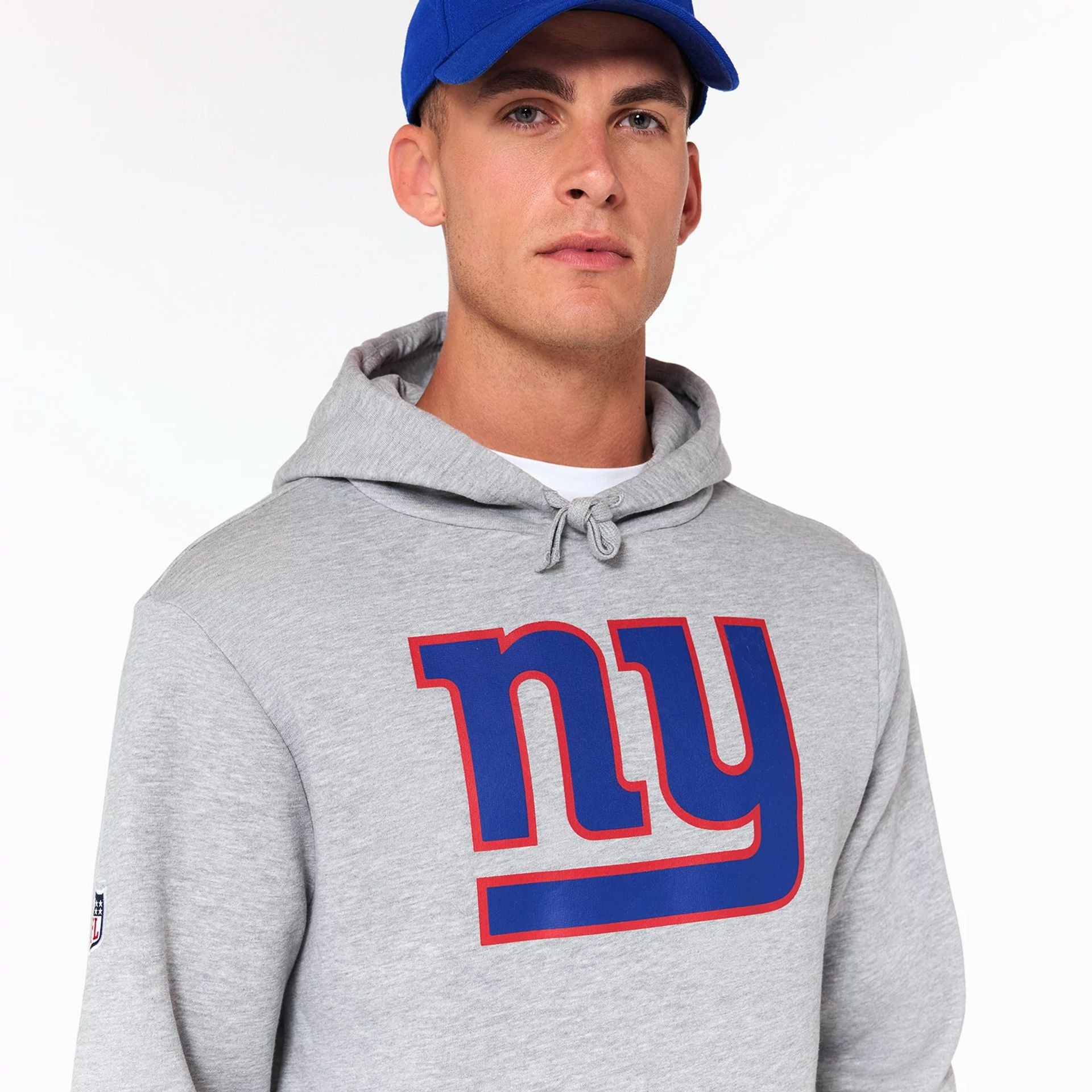 The Male model is wearing New York Giants NFL Grey Pullover Hoodie 3