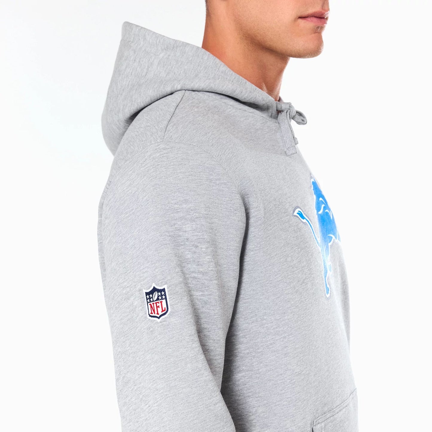 The Male model is wearing Detroit Lions NFL Grey Pullover Hoodie 2