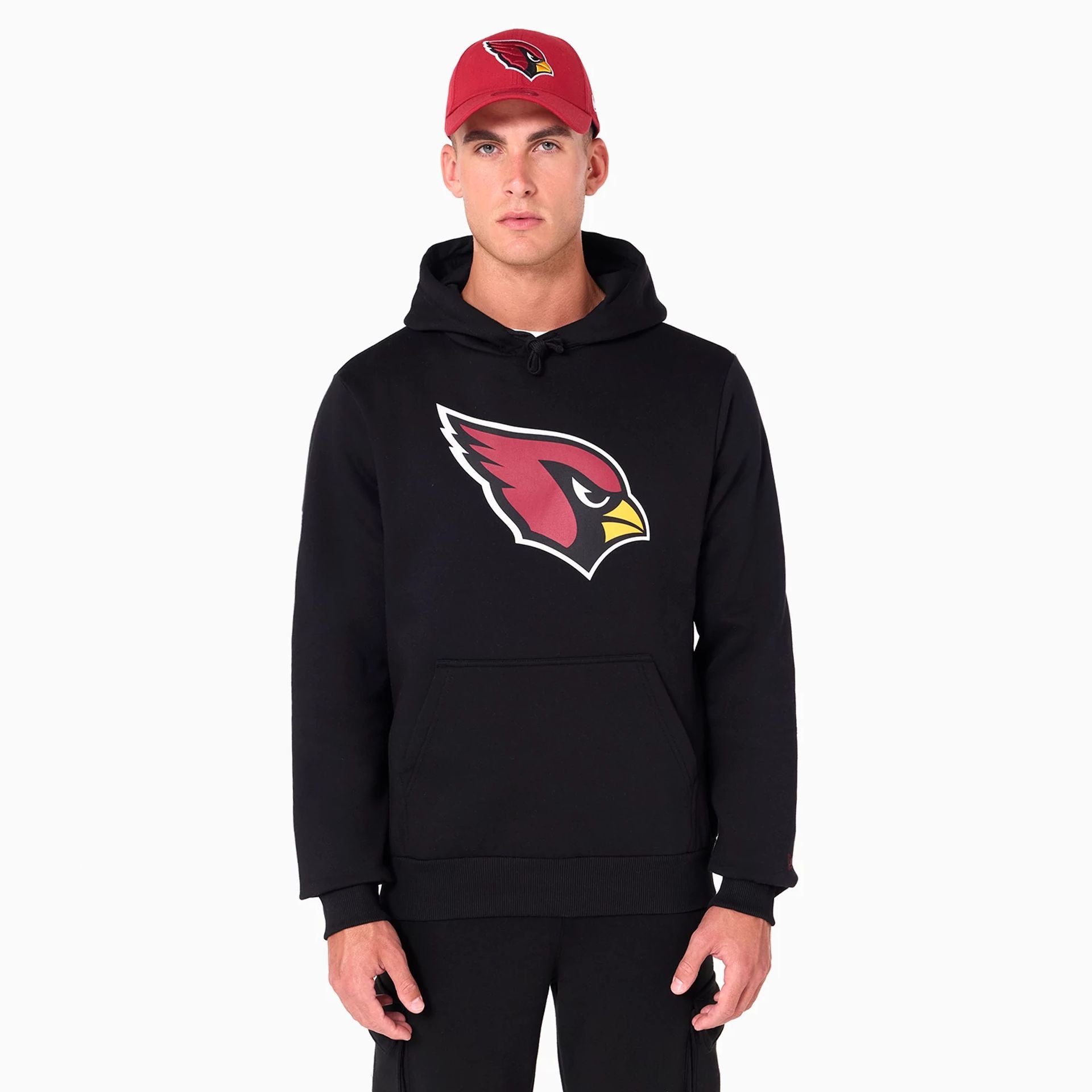 The Male model is wearing Arizona Cardinals NFL Black Pullover Hoodie 1