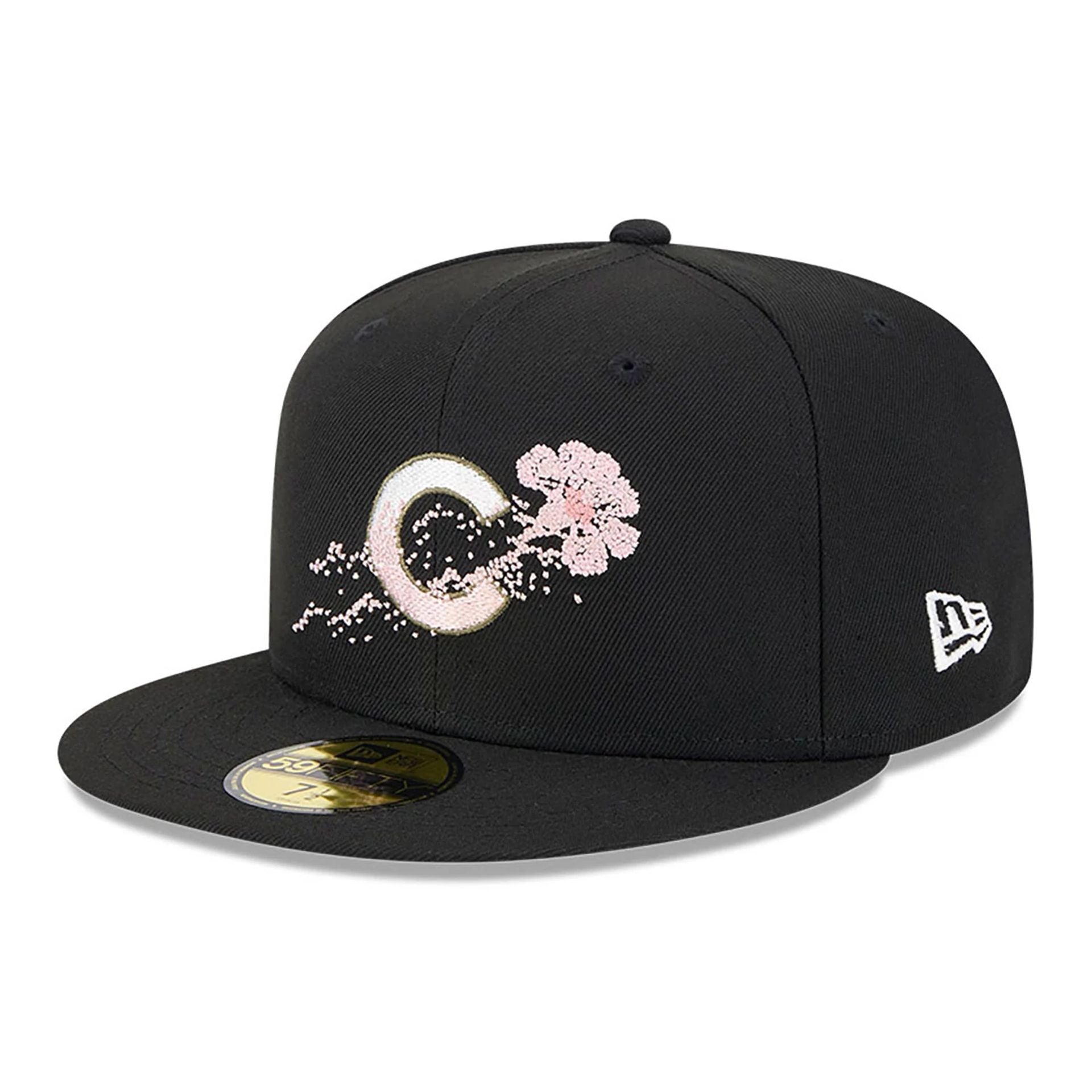 This is a Chicago Cubs Dotted Floral Black 59FIFTY Fitted Cap 7