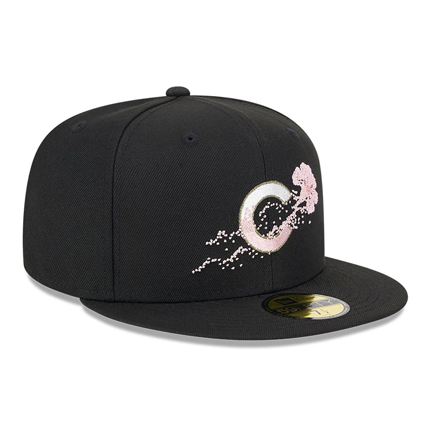 This is a Chicago Cubs Dotted Floral Black 59FIFTY Fitted Cap 1