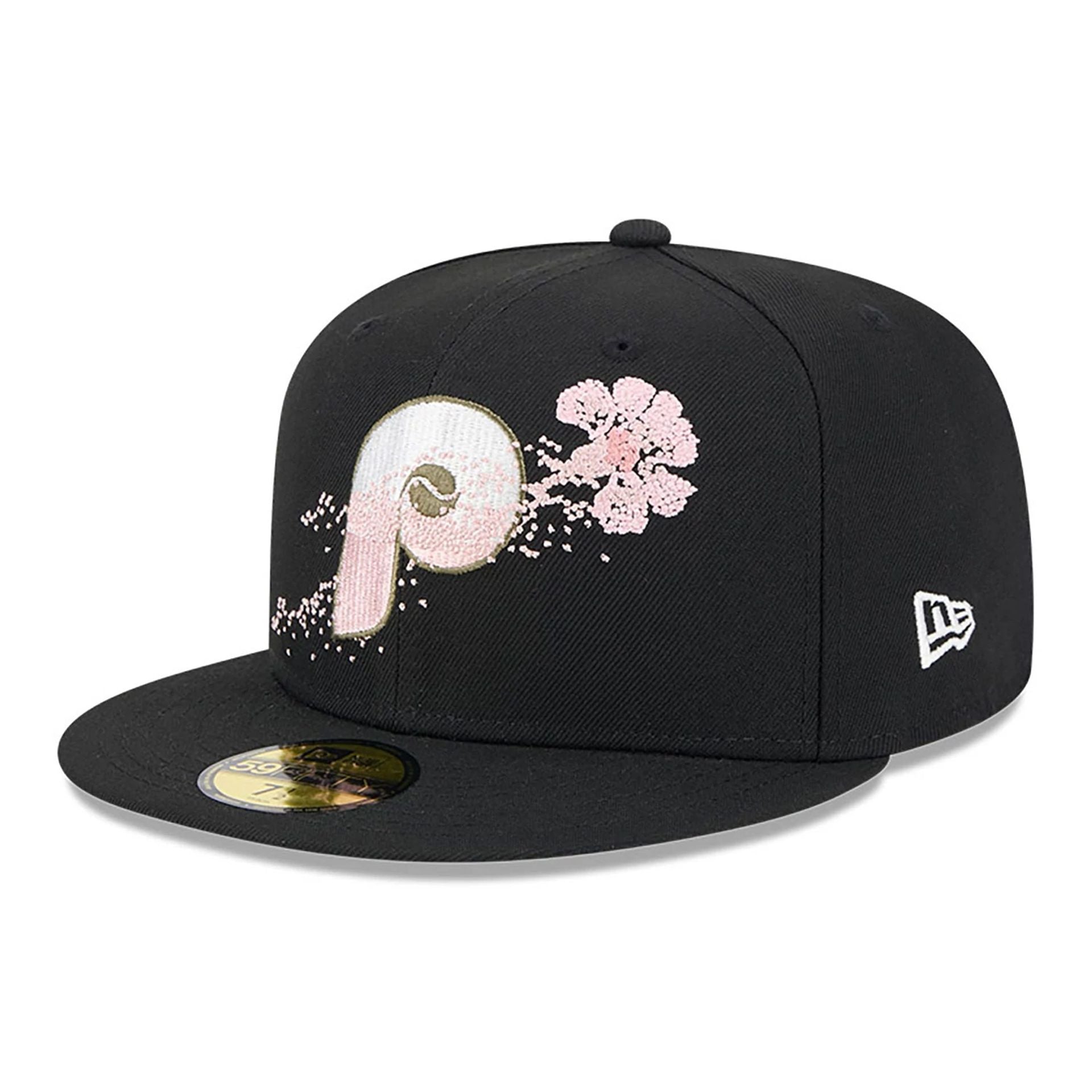 This is a Philadelphia Phillies Dotted Floral Black 59FIFTY Fitted Cap 1