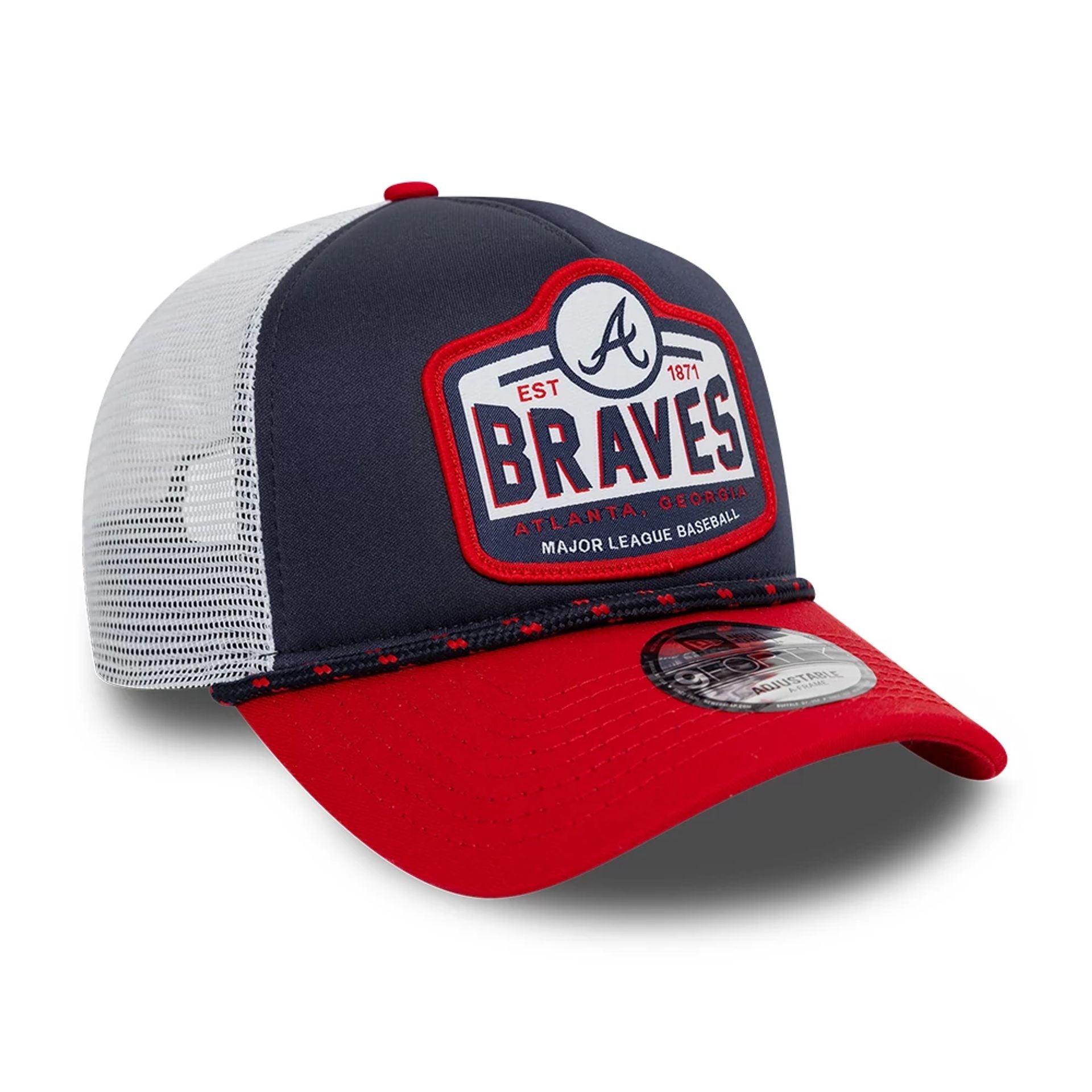 This is a Atlanta Braves MLB Rally Drive Navy 9FORTY A-Frame Trucker Cap 3