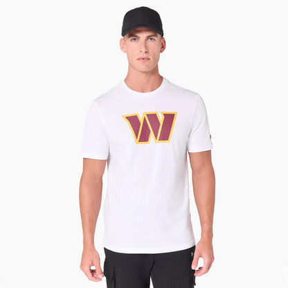 The Male model is wearing Washington Commanders NFL White T-Shirt 1