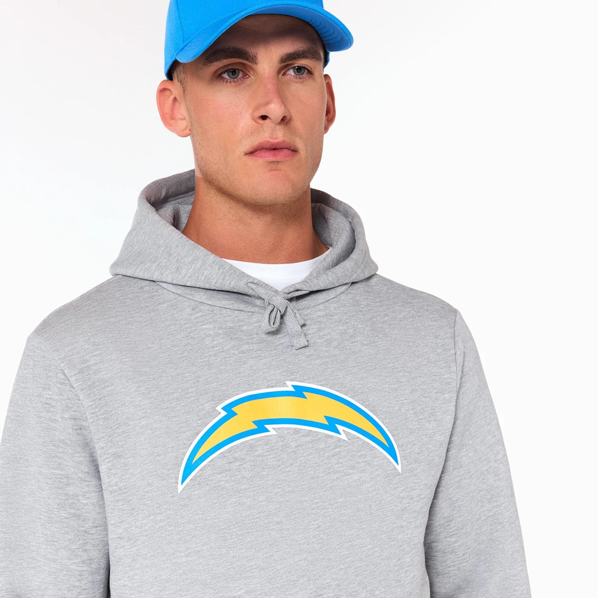 The Male model is wearing LA Chargers NFL Grey Pullover Hoodie 2