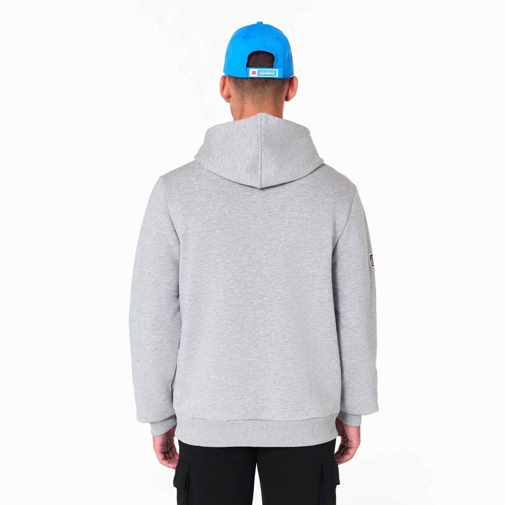 The Male model is wearing LA Chargers NFL Grey Pullover Hoodie 6