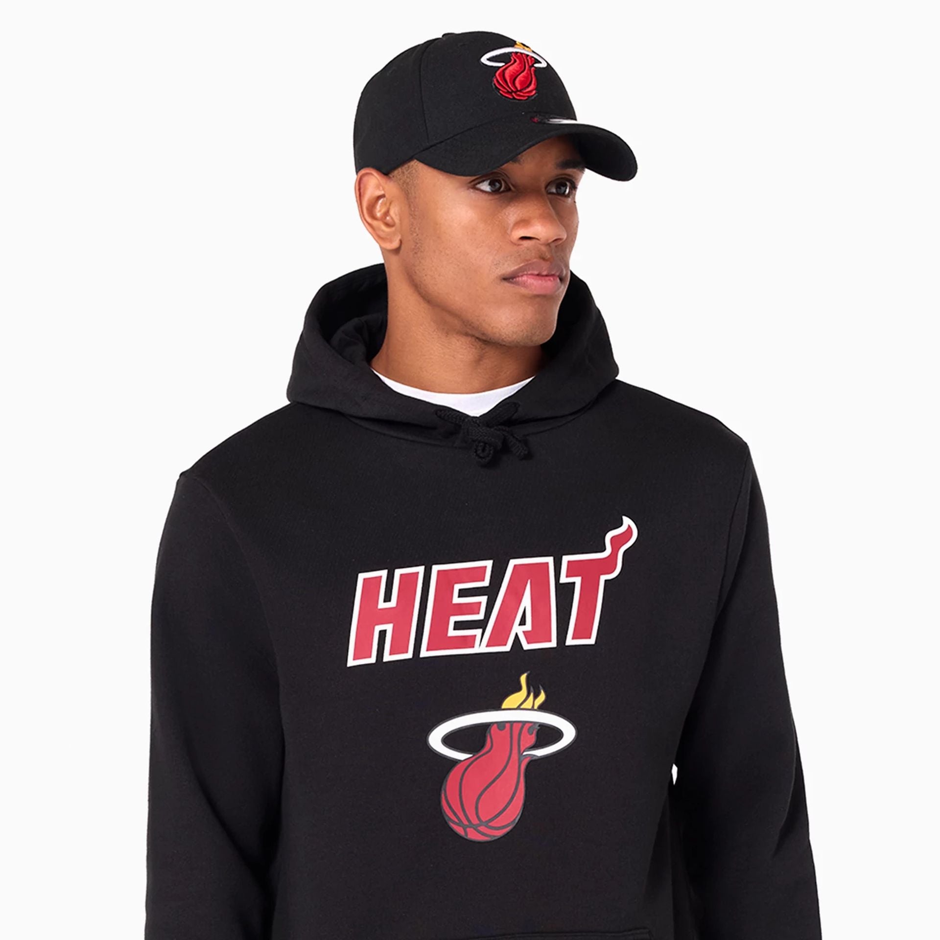 The Male model is wearing Miami Heat NBA Black Pullover Hoodie 7