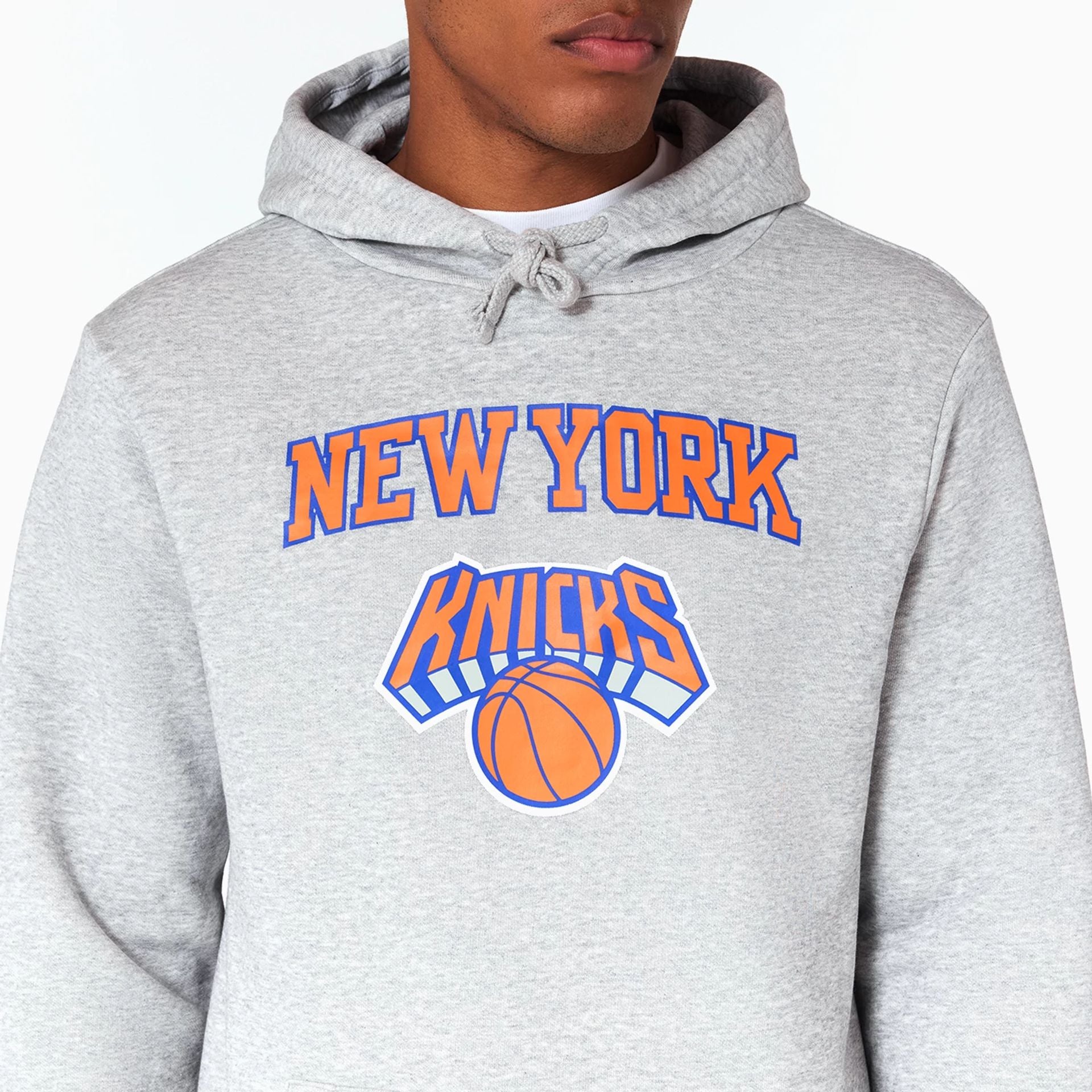 The Male model is wearing New York Knicks NBA Grey Pullover Hoodie 2