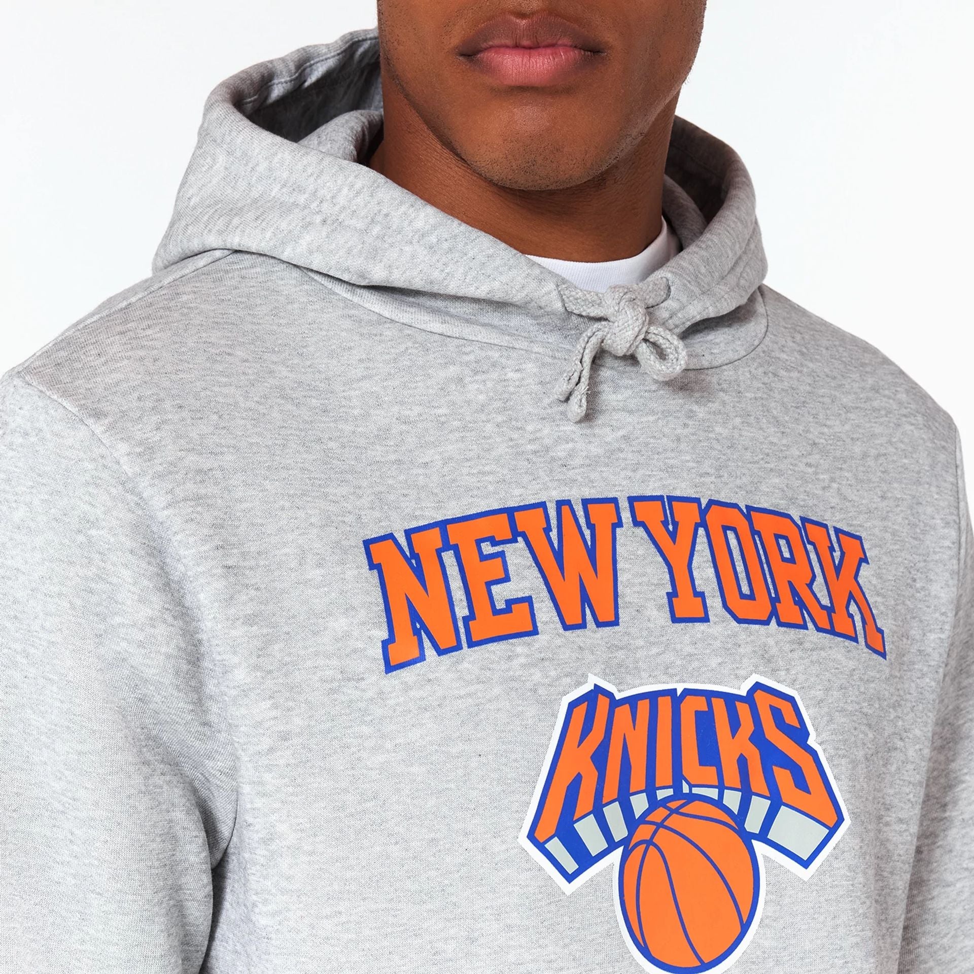 The Male model is wearing New York Knicks NBA Grey Pullover Hoodie 3