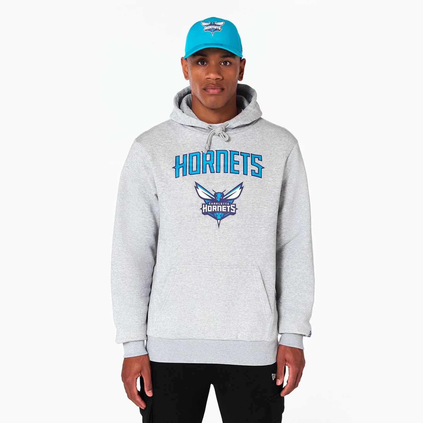 The Male model is wearing Charlotte Hornets NBA Grey Pullover Hoodie 1