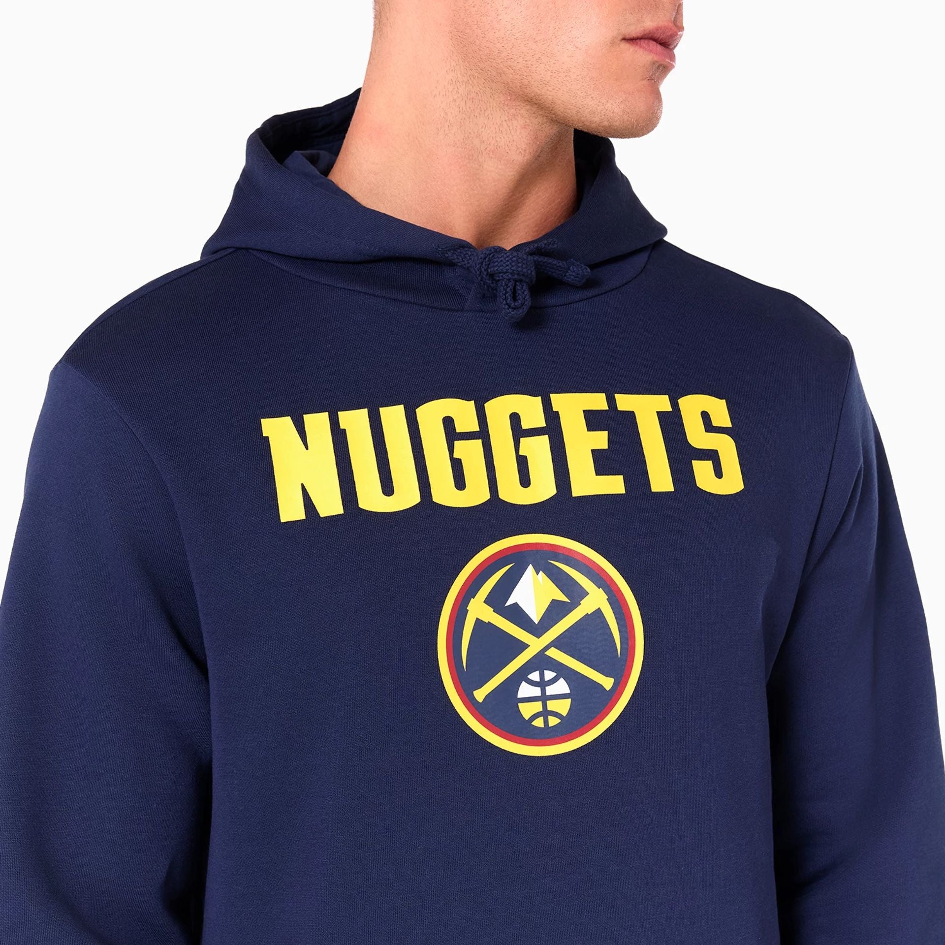 The Male model is wearing Denver Nuggets NBA Navy Pullover Hoodie 2