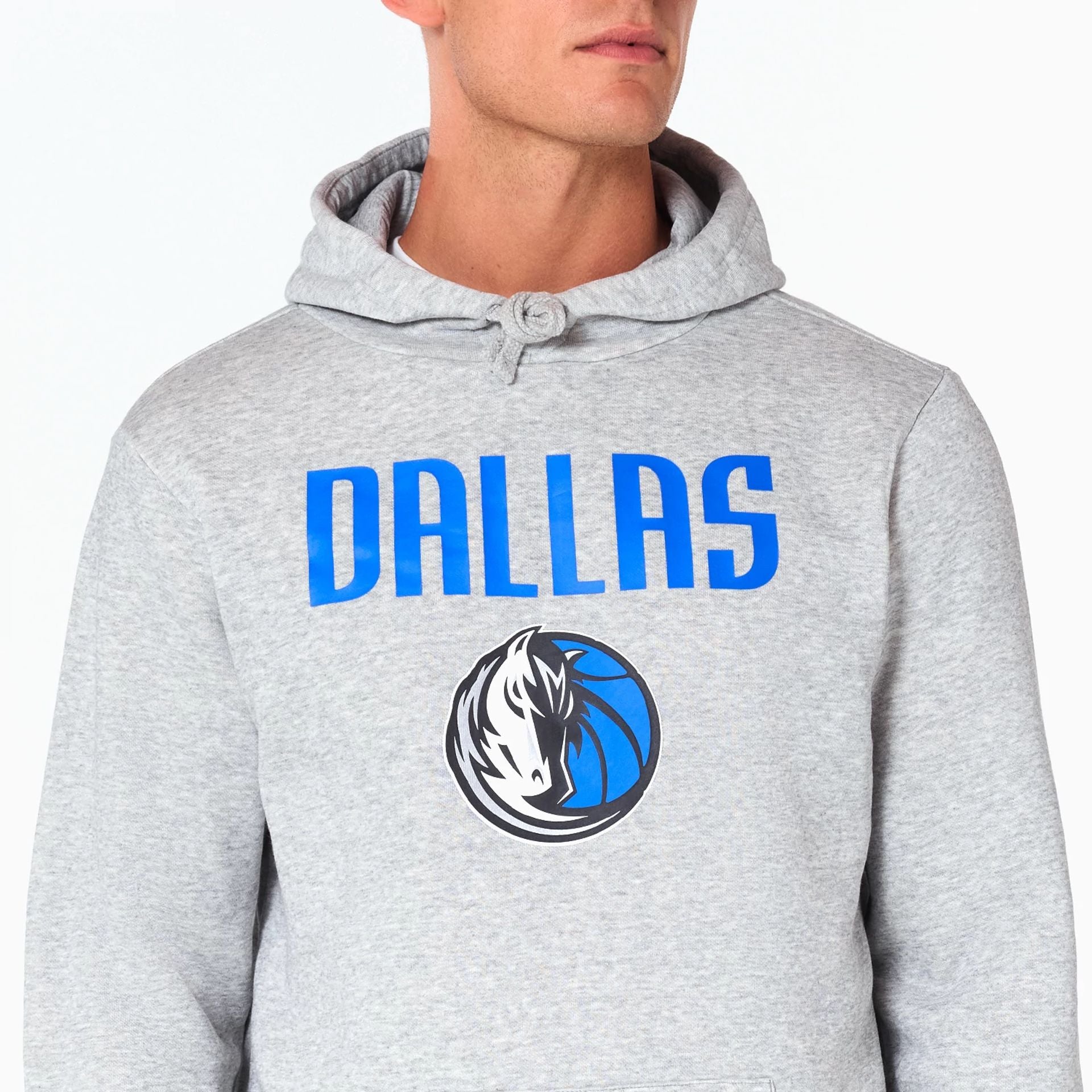 The Male model is wearing Dallas Mavericks NBA Grey Pullover Hoodie 6