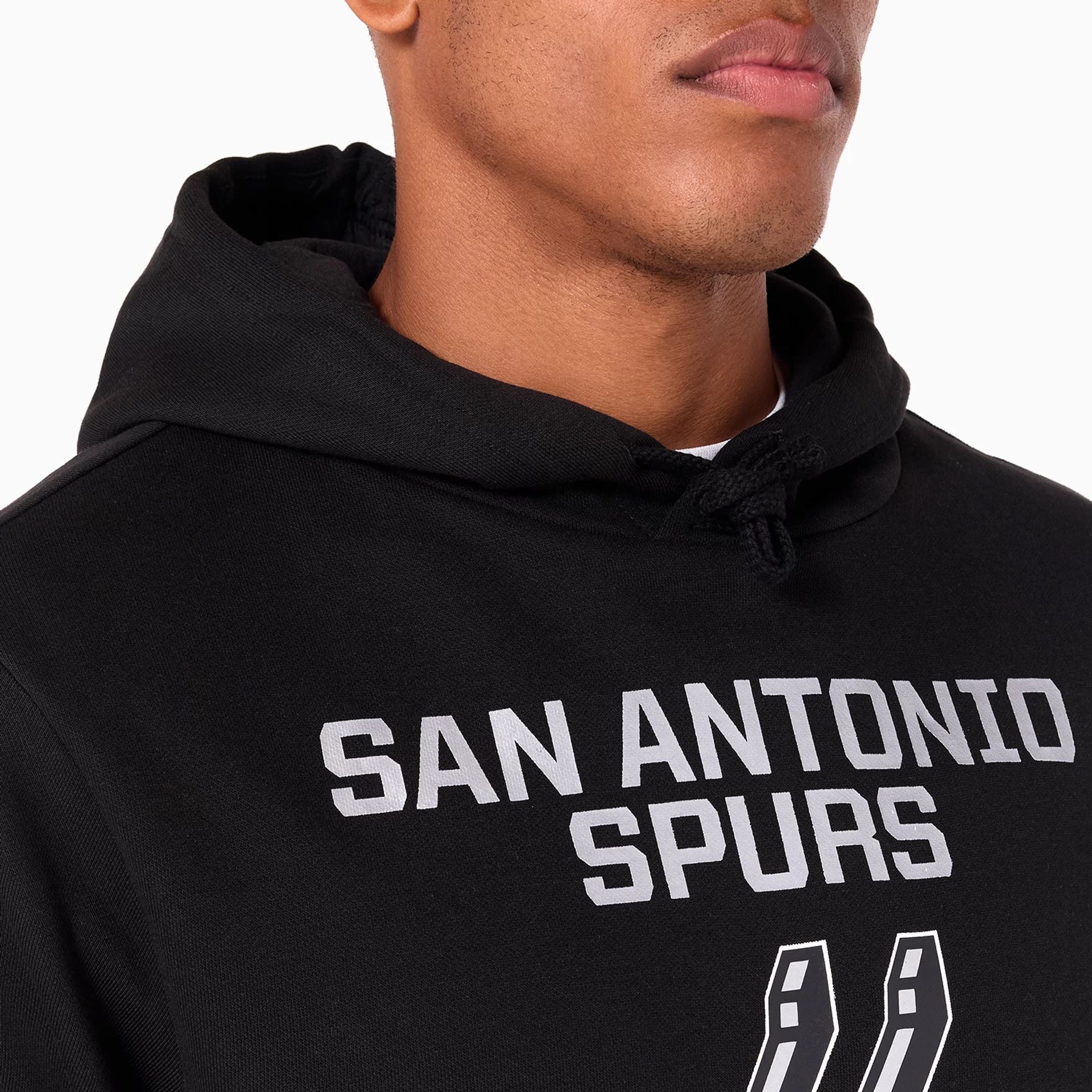 The Male model is wearing San Antonio Spurs NBA Black Pullover Hoodie 3