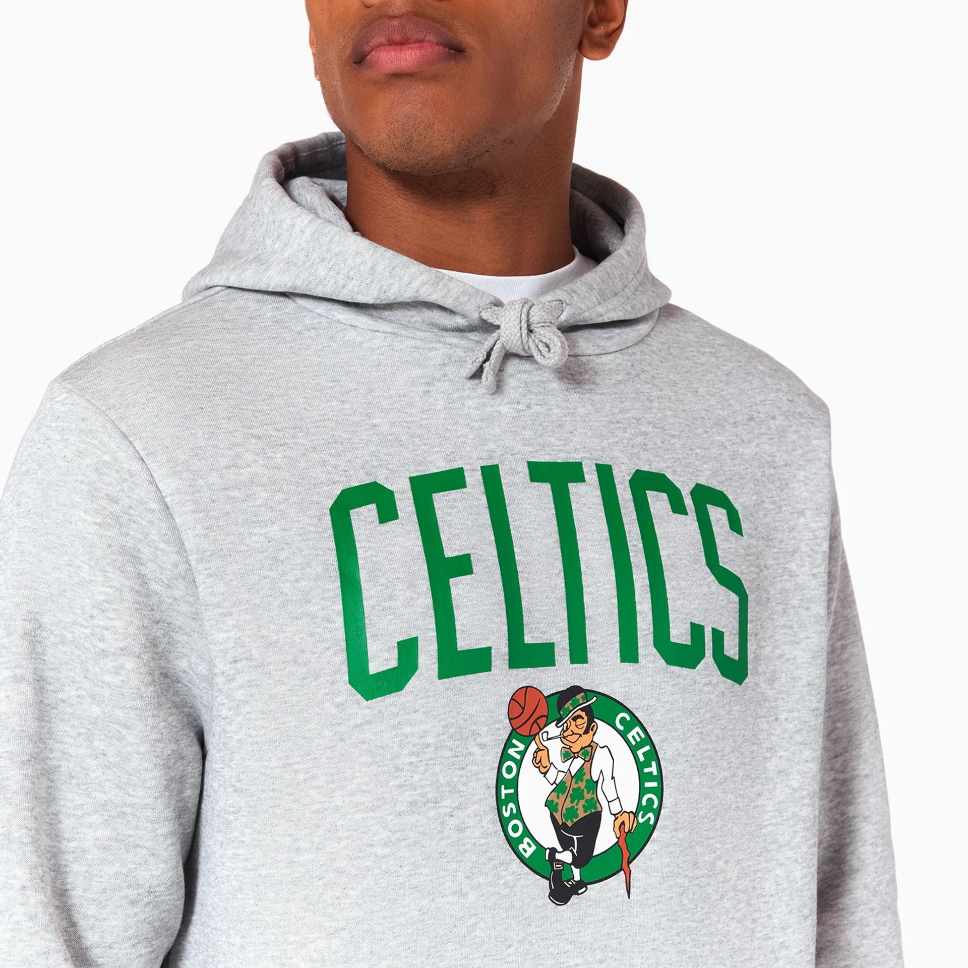 The Male model is wearing Boston Celtics NBA Grey Pullover Hoodie 2