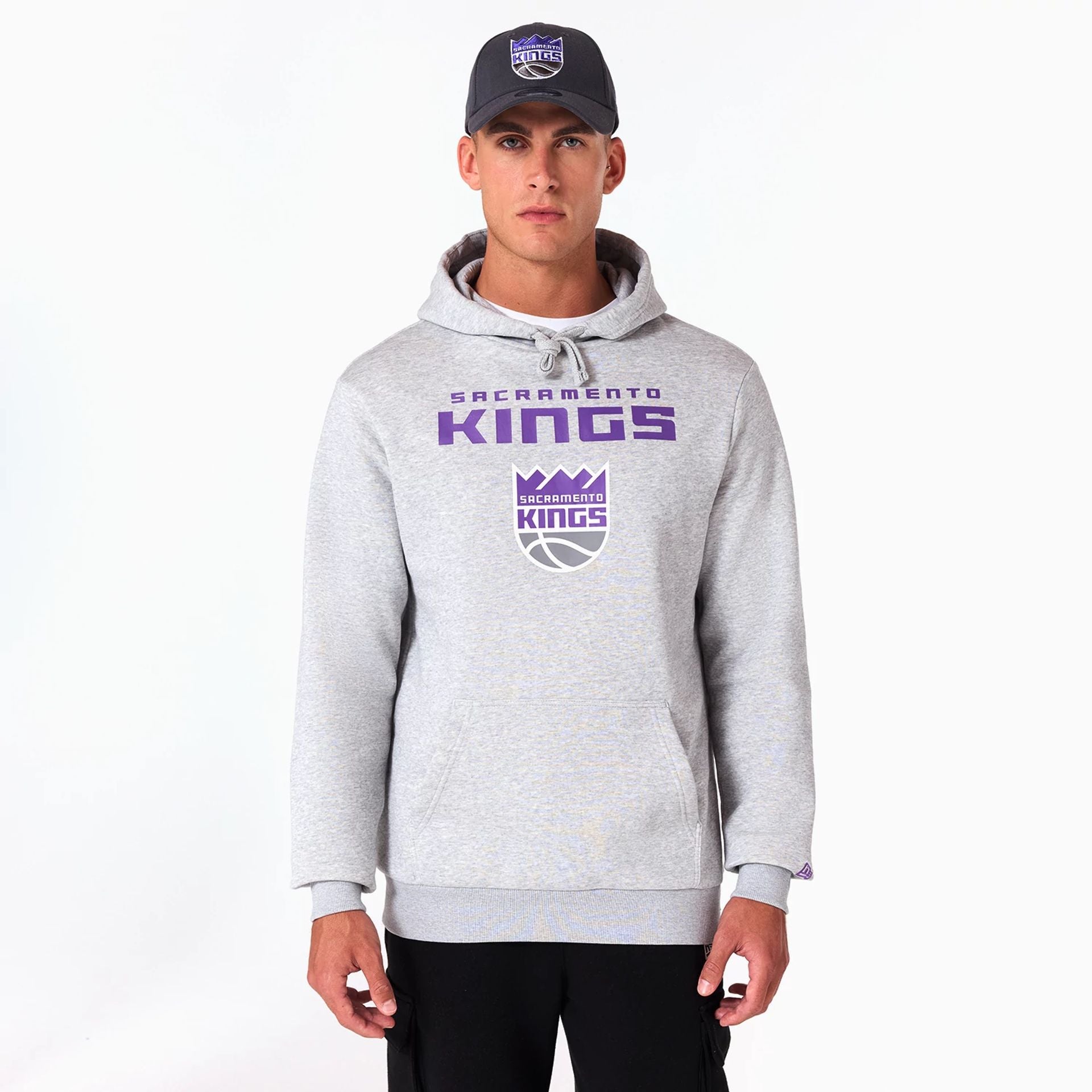 The Male model is wearing Sacramento Kings NBA Grey Pullover Hoodie 1