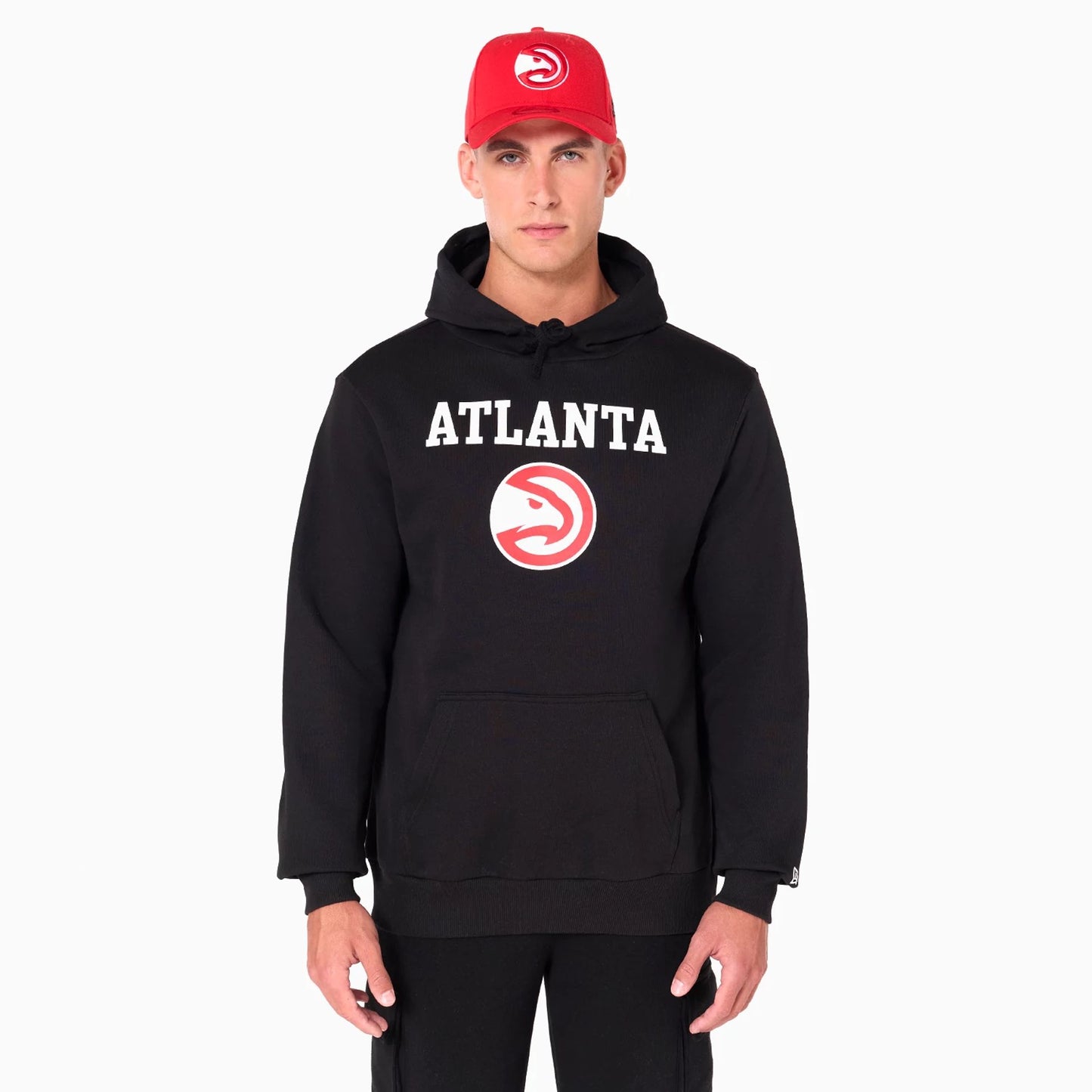 The Male model is wearing Atlanta Hawks NBA Black Pullover Hoodie 1