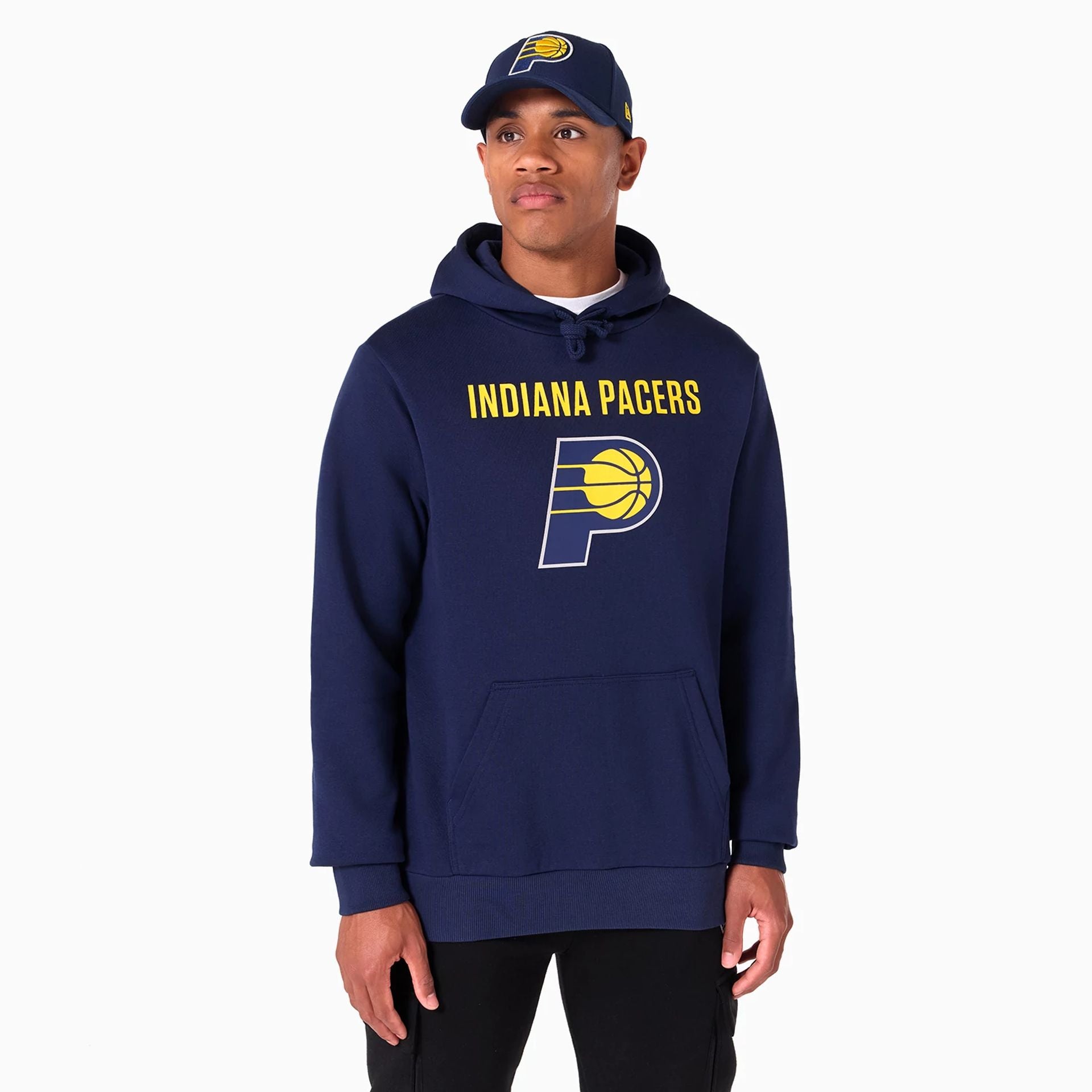 The Male model is wearing Indiana Pacers NBA Navy Pullover Hoodie 1