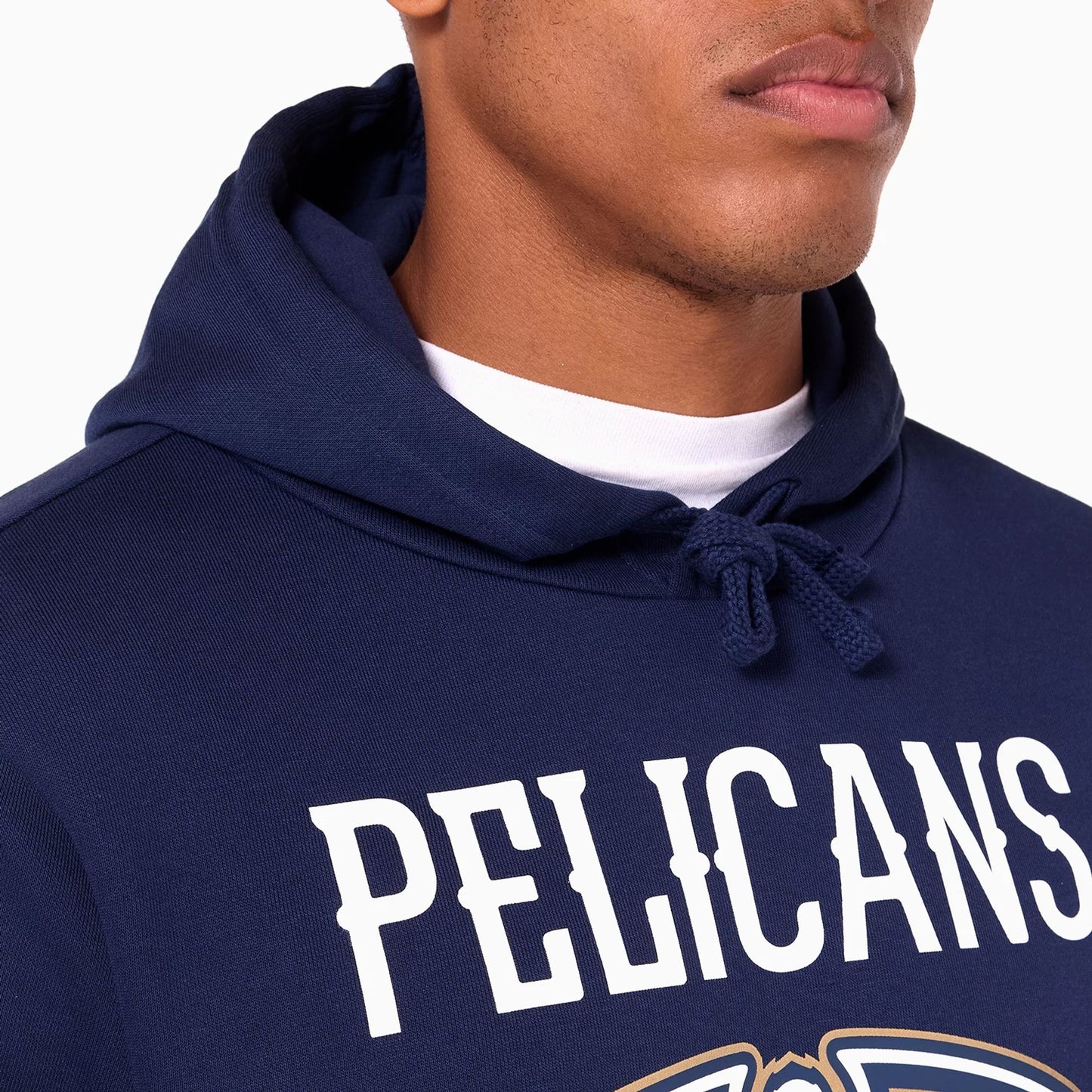 The Male model is wearing New Orleans Pelicans NBA Navy Pullover Hoodie 3