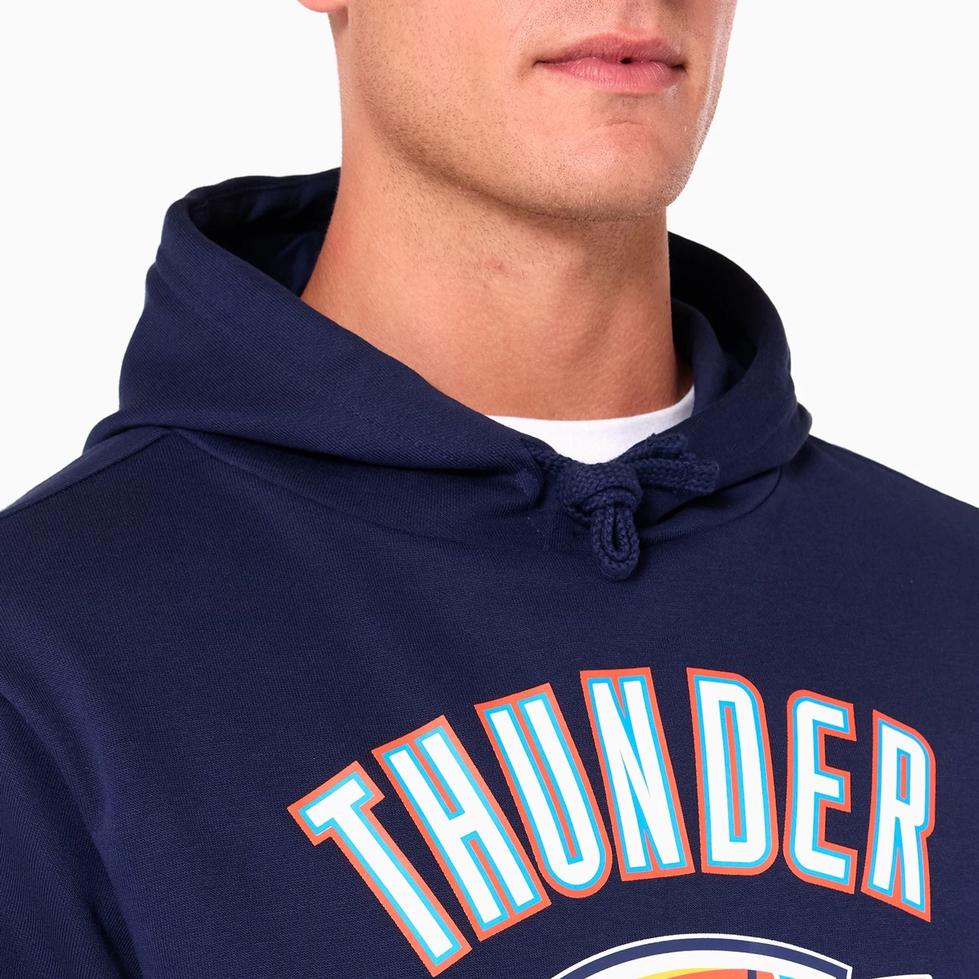 The Male model is wearing Oklahoma City Thunder NBA Navy Pullover Hoodie 3