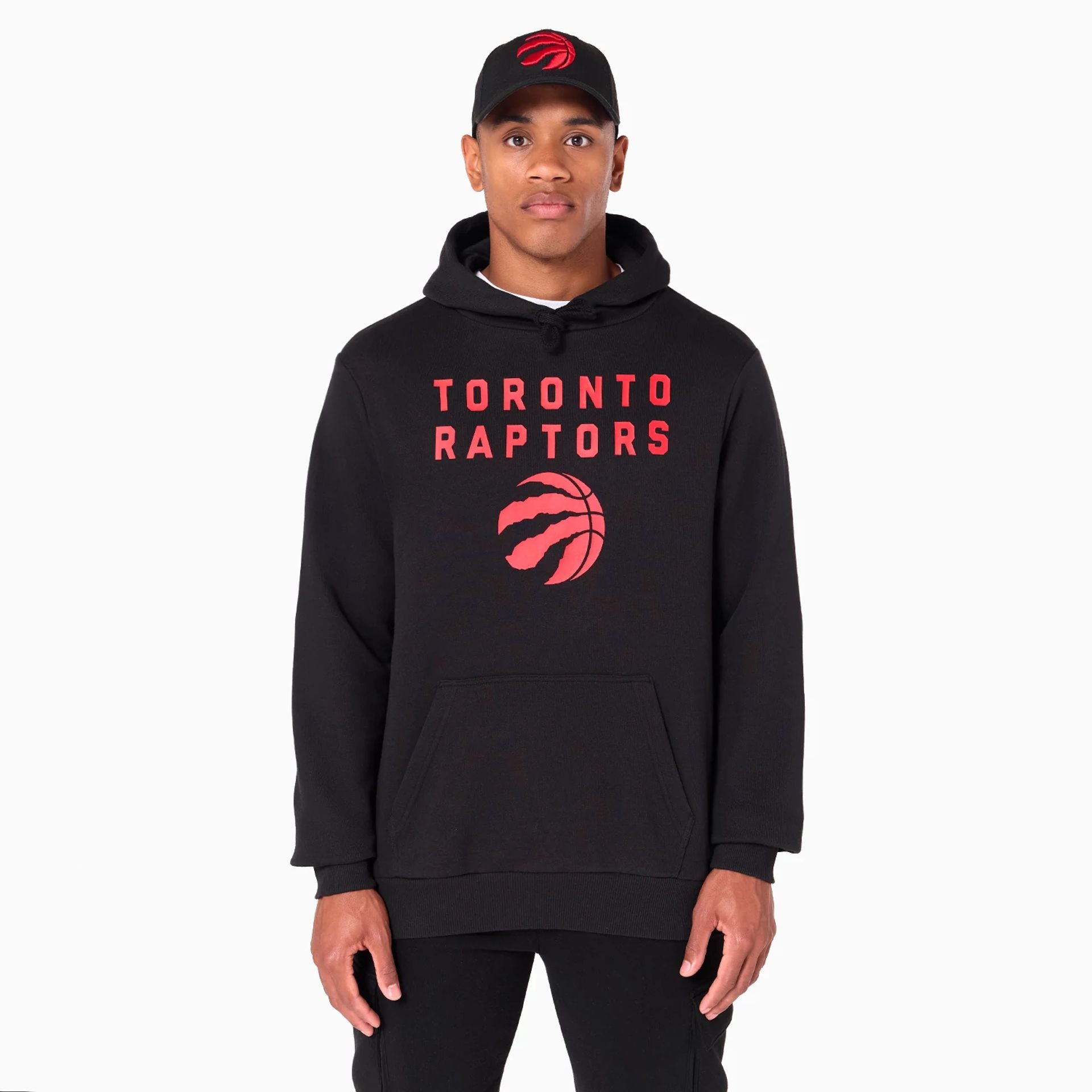 The Male model is wearing Toronto Raptors NBA Black Pullover Hoodie 1