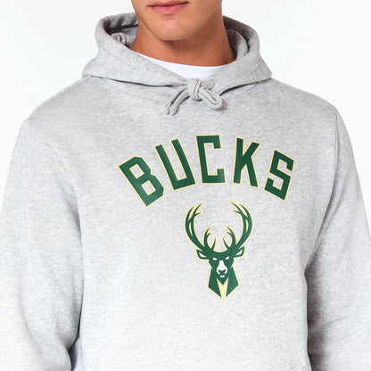 The Male model is wearing Milwaukee Bucks NBA Grey Pullover Hoodie 6