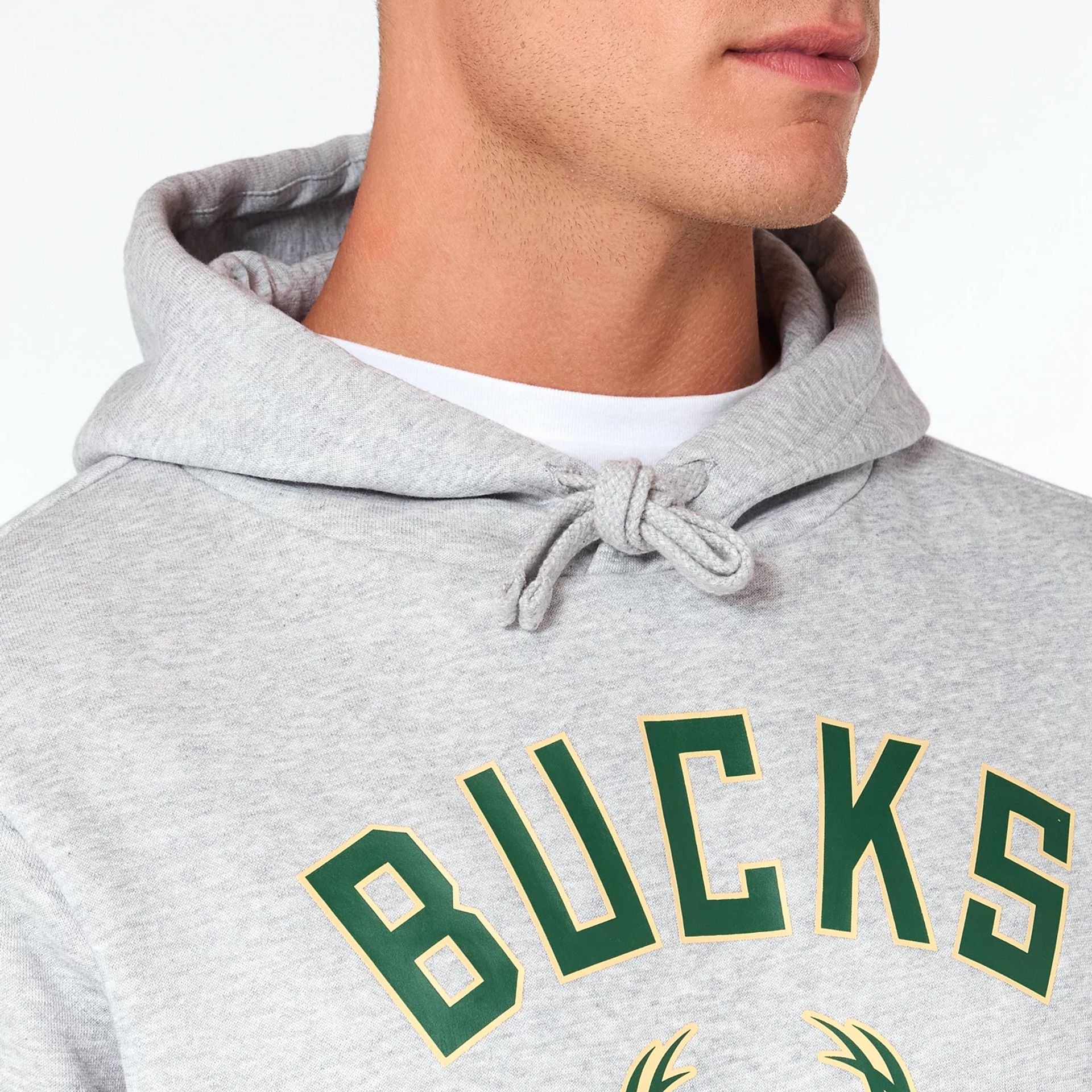 The Male model is wearing Milwaukee Bucks NBA Grey Pullover Hoodie 2