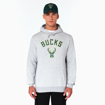 The Male model is wearing Milwaukee Bucks NBA Grey Pullover Hoodie 1