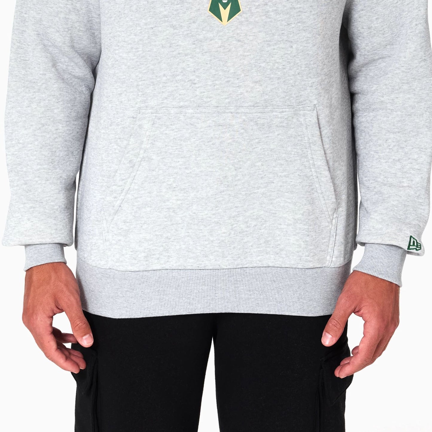 The Male model is wearing Milwaukee Bucks NBA Grey Pullover Hoodie 4