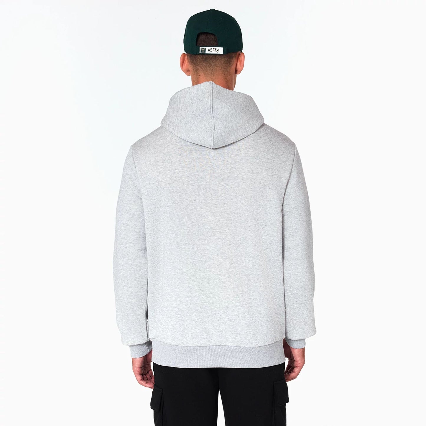 The Male model is wearing Milwaukee Bucks NBA Grey Pullover Hoodie 7