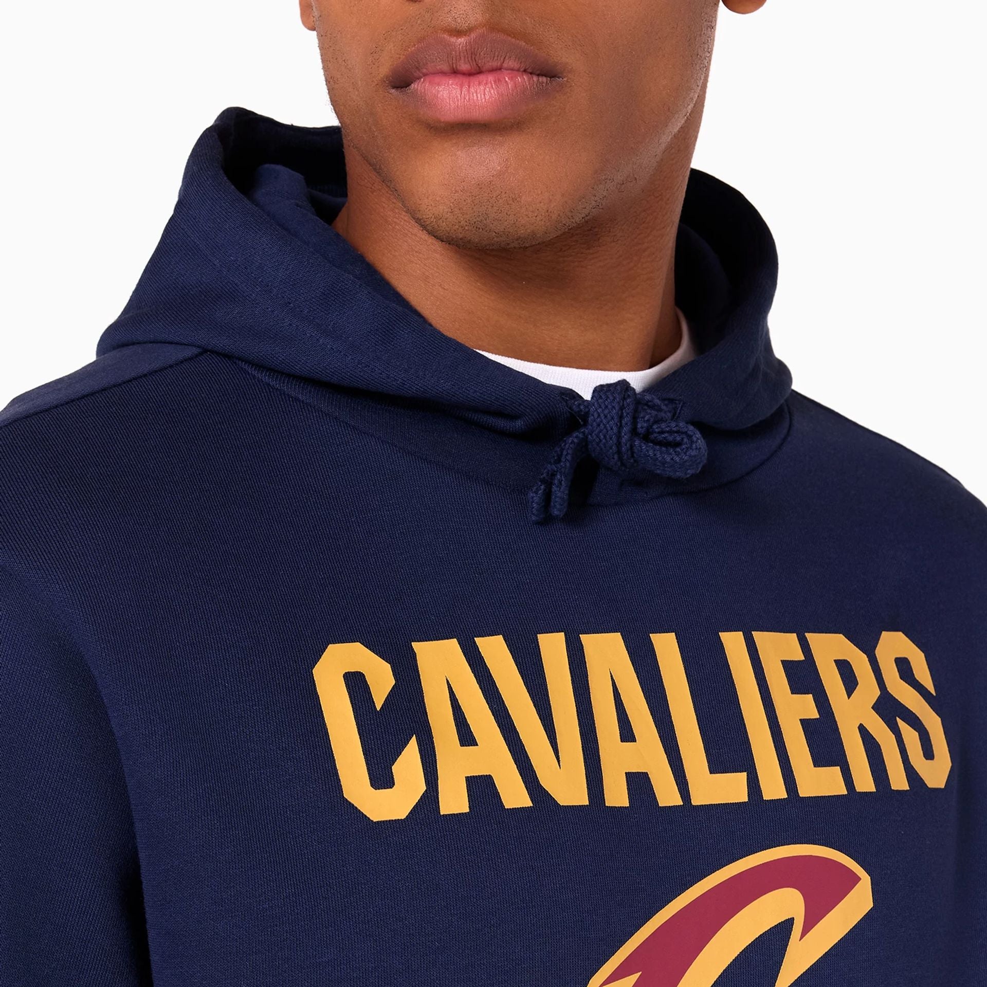 The Male model is wearing Cleveland Cavaliers NBA Navy Pullover Hoodie 2