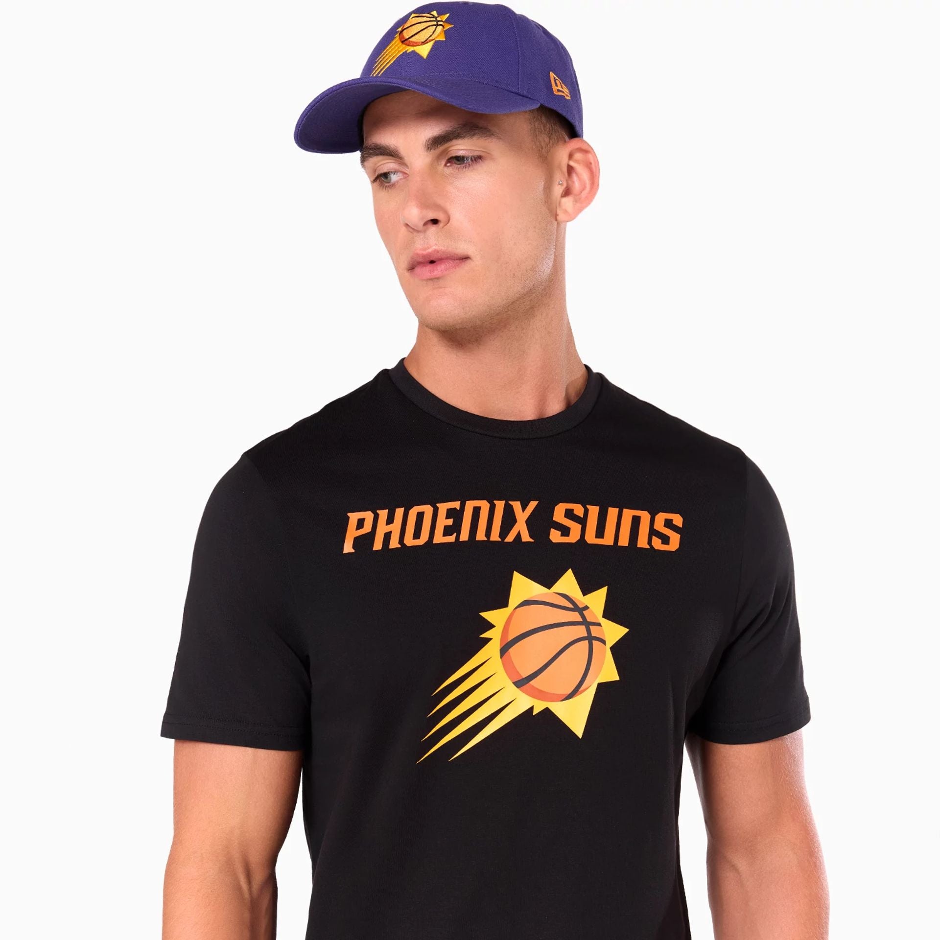 The Male model is wearing Phoenix Suns NBA Black T-Shirt 5