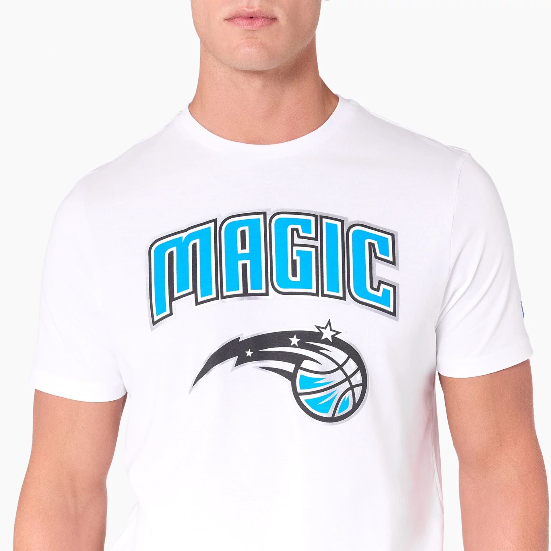 The Male model is wearing Orlando Magic NBA White T-Shirt 5