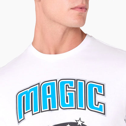 The Male model is wearing Orlando Magic NBA White T-Shirt 6