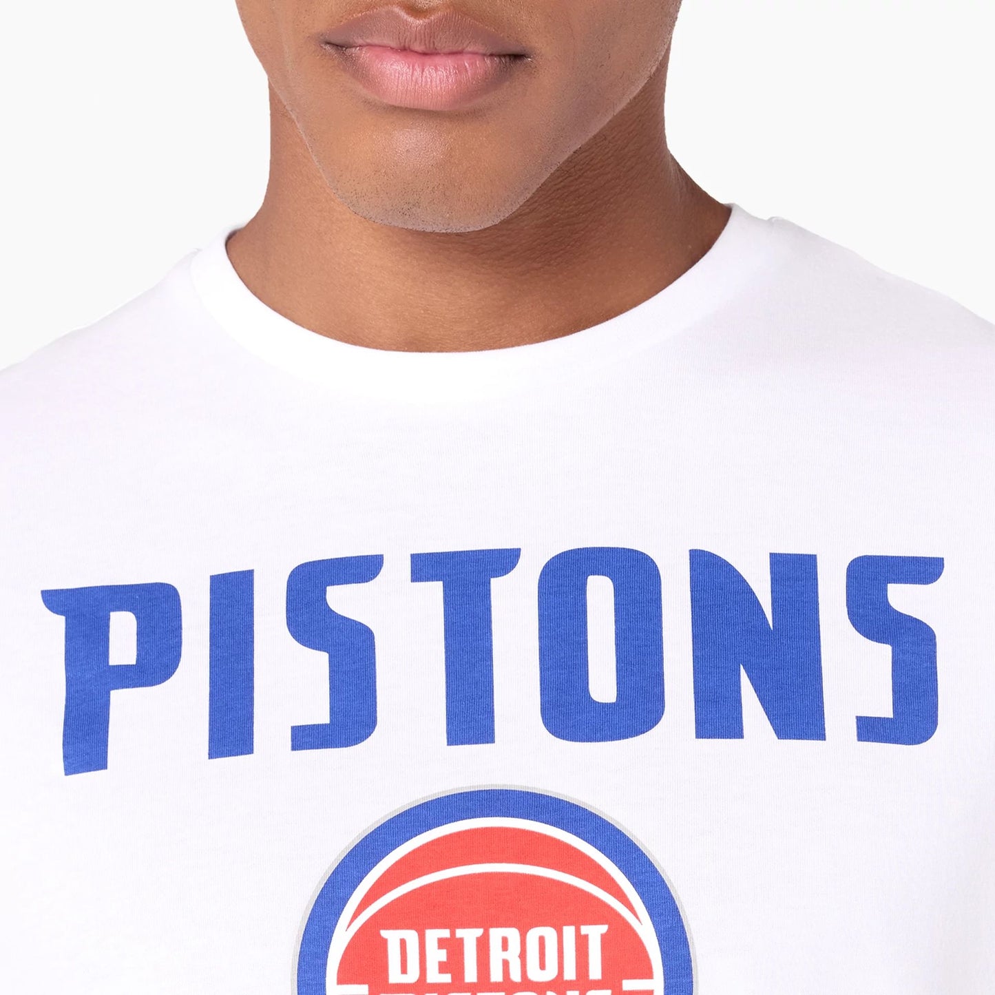 The Male model is wearing Detroit Pistons NBA White T-Shirt 3