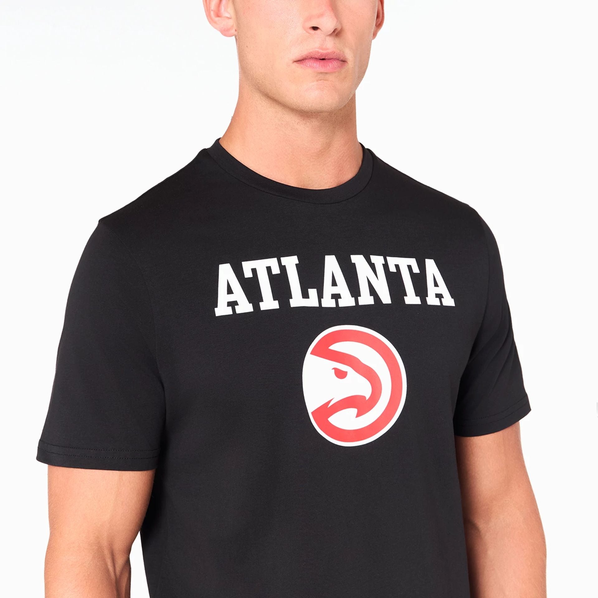 The Male model is wearing Atlanta Hawks NBA Black T-Shirt 2