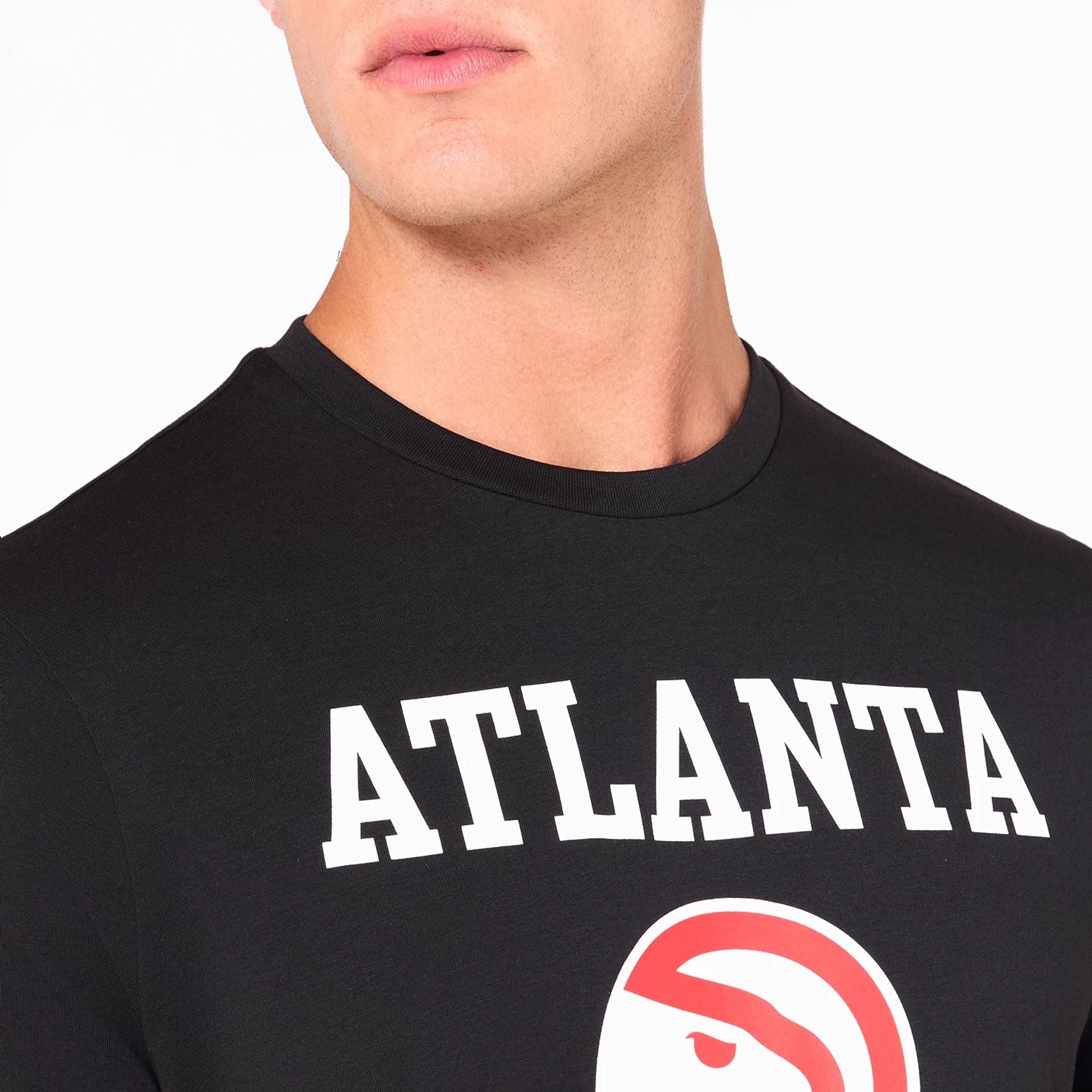 The Male model is wearing Atlanta Hawks NBA Black T-Shirt 3