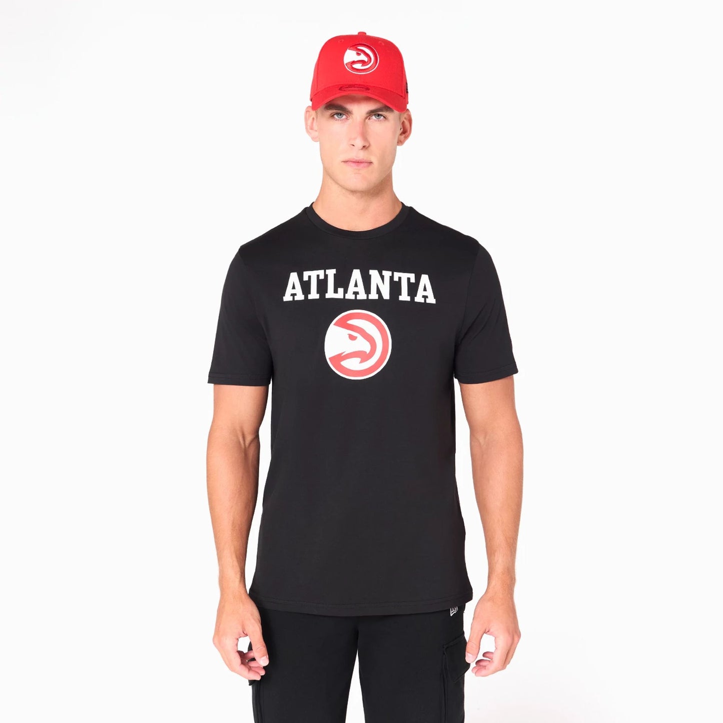 The Male model is wearing Atlanta Hawks NBA Black T-Shirt 1