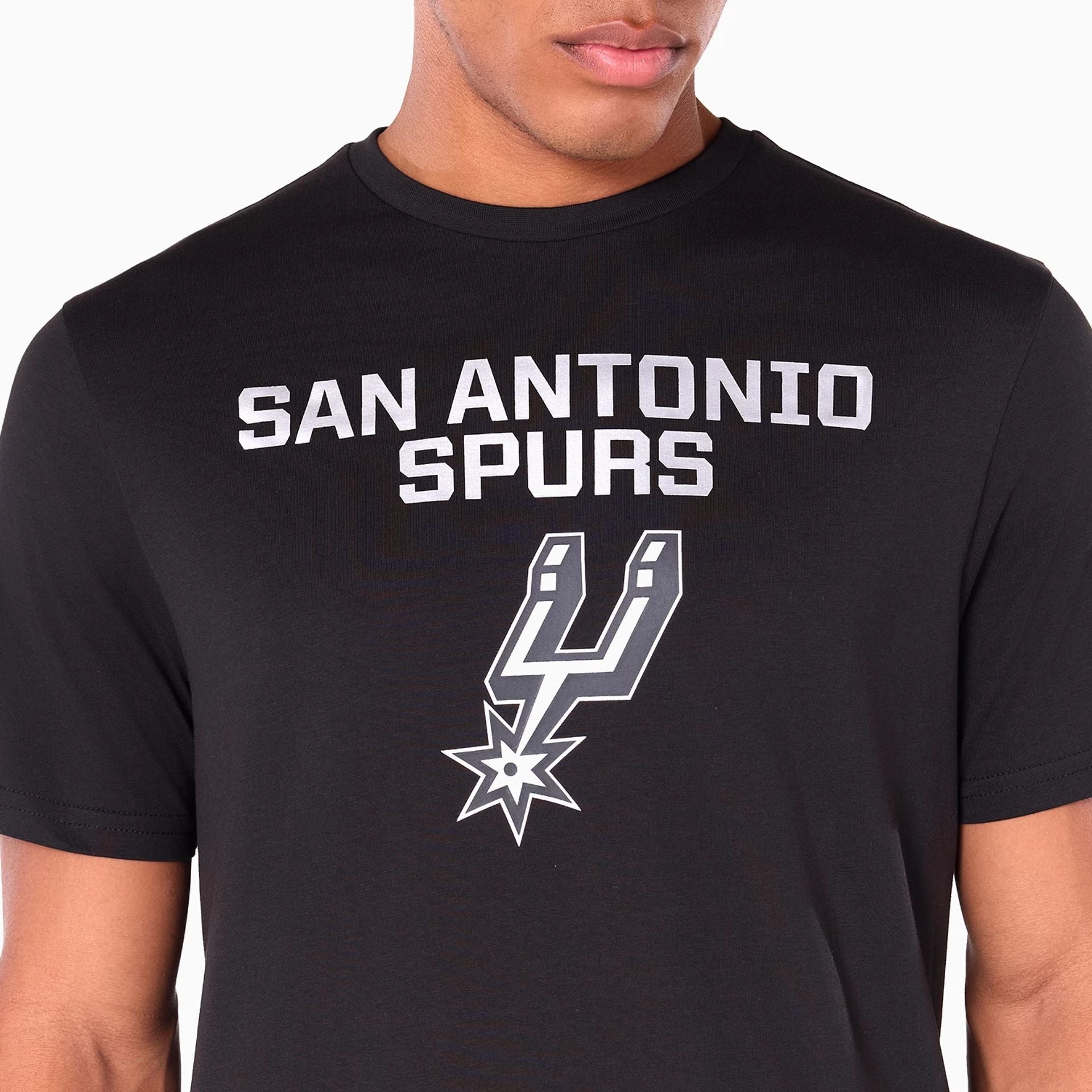 The Male model is wearing San Antonio Spurs NBA Black T-Shirt 2