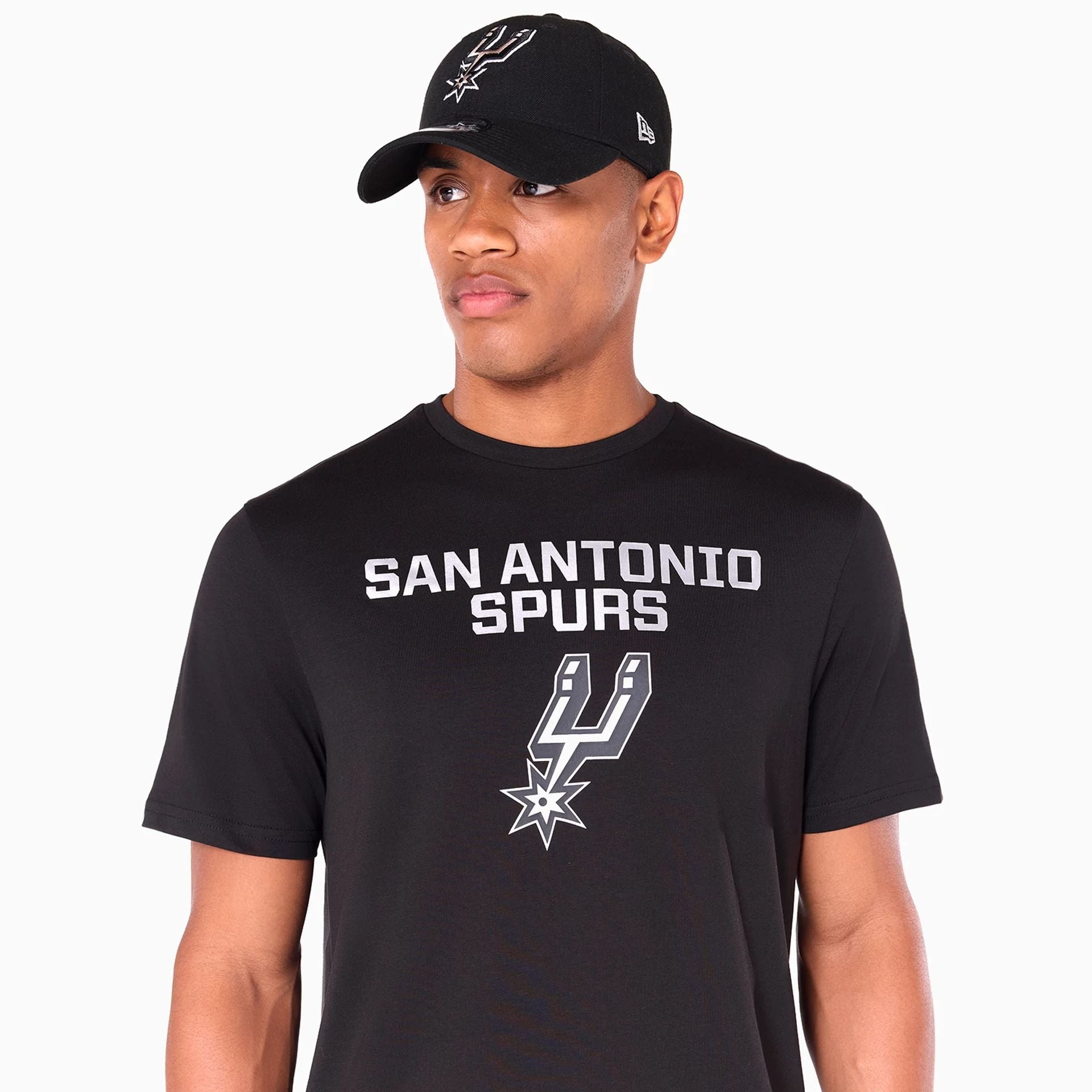 The Male model is wearing San Antonio Spurs NBA Black T-Shirt 5