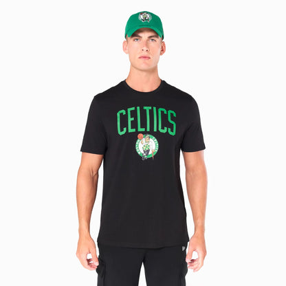 The Male model is wearing Boston Celtics NBA Black T-Shirt 1