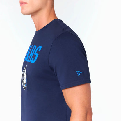 The Male model is wearing Dallas Mavericks NBA Navy T-Shirt 4