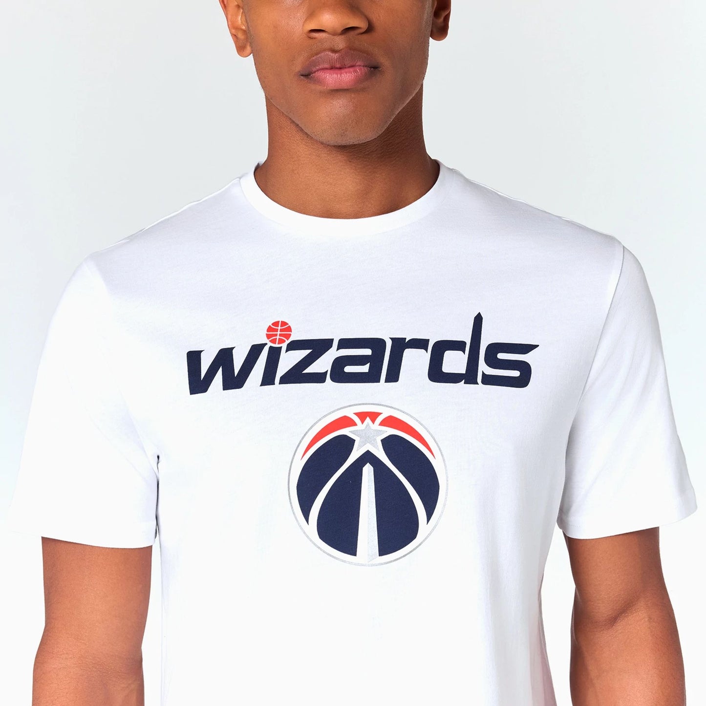 The Male model is wearing Washington Wizards NBA White T-Shirt 2