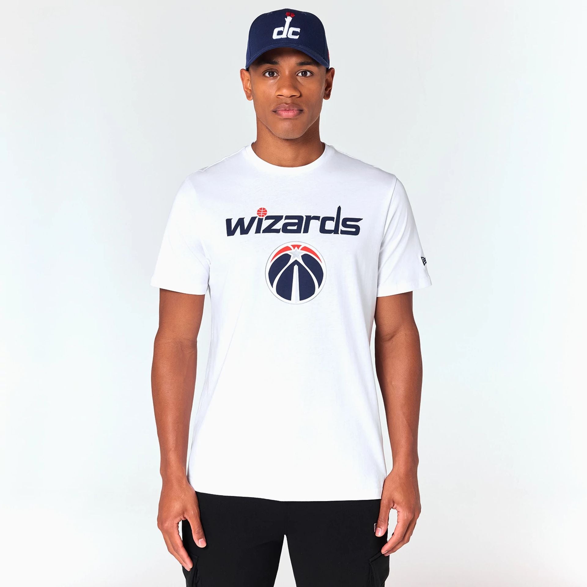 The Male model is wearing Washington Wizards NBA White T-Shirt 1